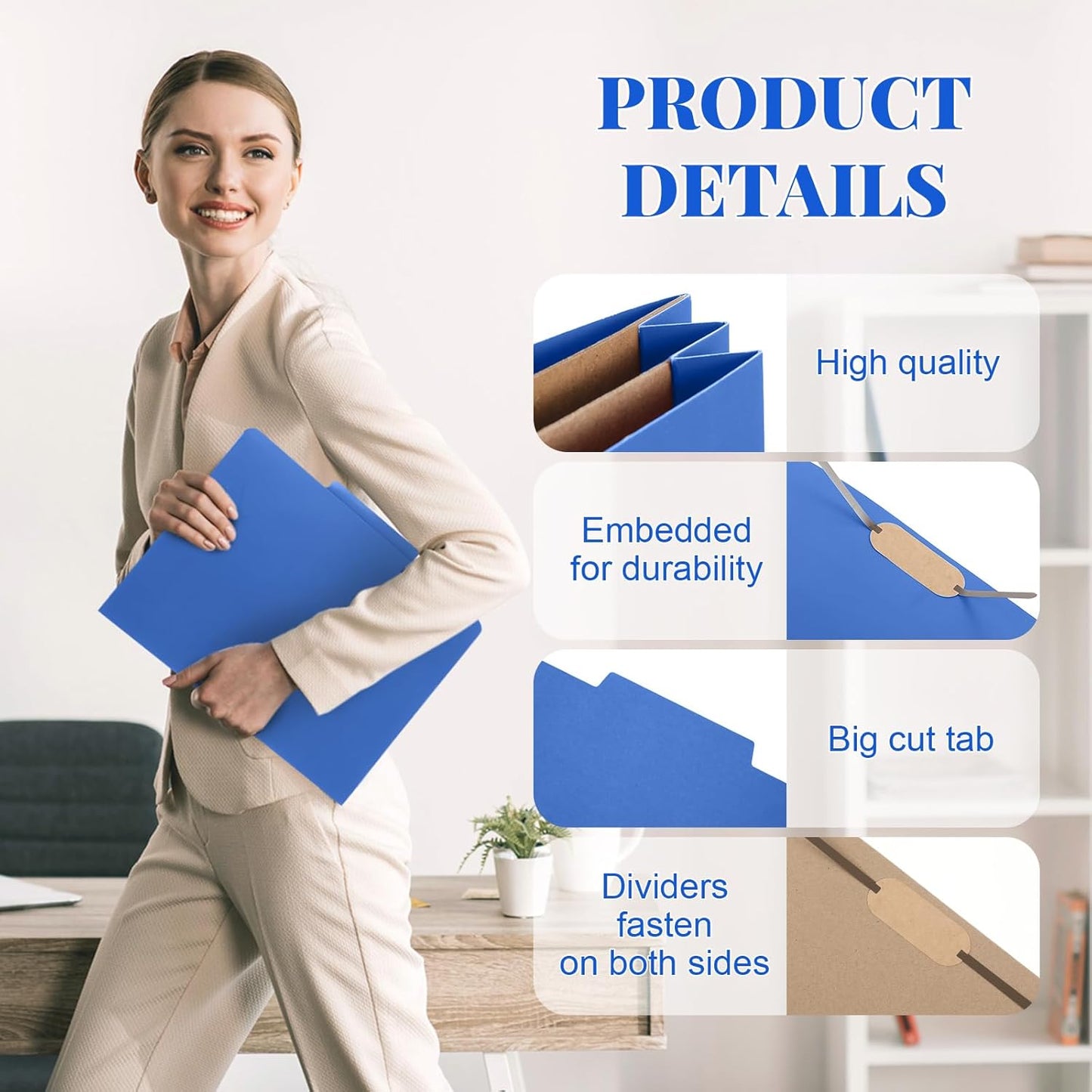 24 Pcs Classification Folders Letter Size, 2 Pocket Dividers Pressboard File Folder with Fasteners, Expanding File Organizer Bulk for Teachers, Clergy, Office, Church, Christmas (Dark Blue)