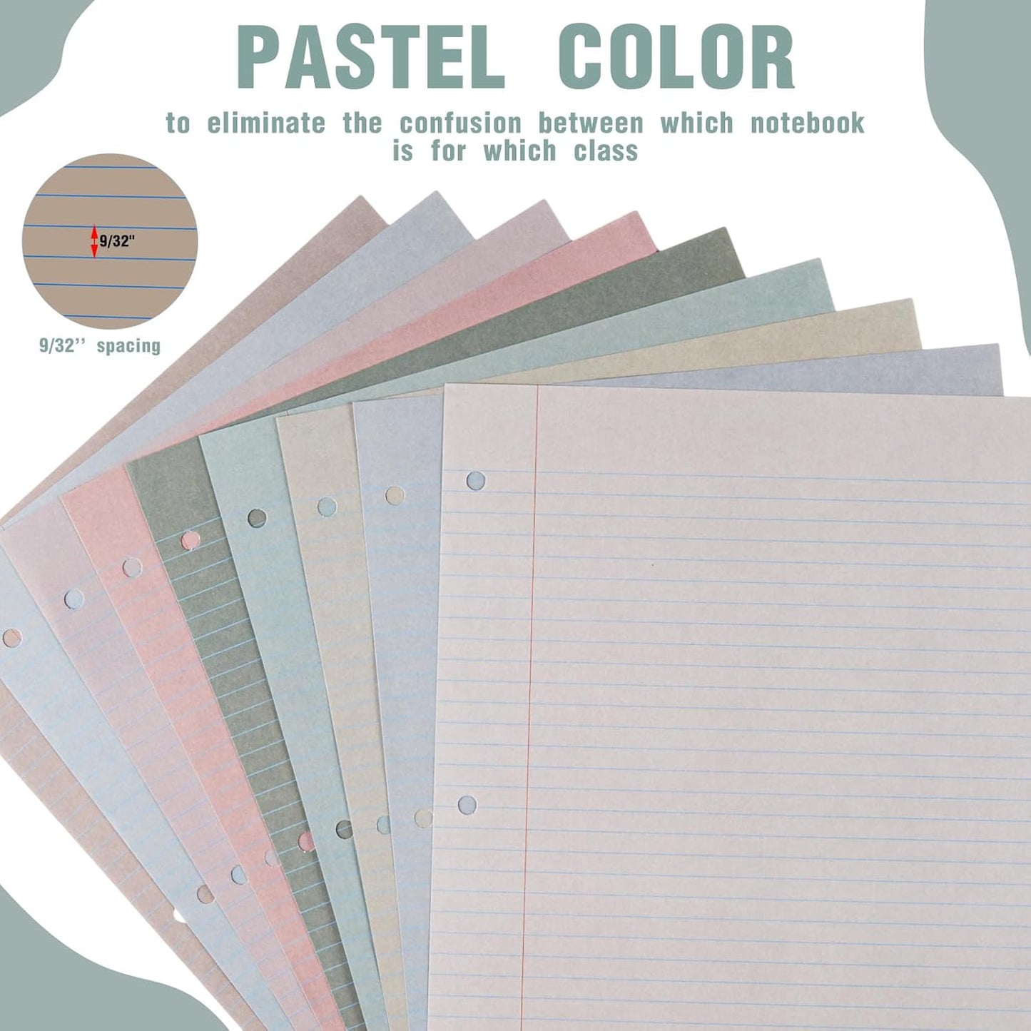 PerKoop 400 Sheets Colored Loose Leaf Paper 8.5" x 11" college ruled Lined 3 Hole Punched notebook Filler Paper for 3 Ring Binders Office School Supplies (Morandi Colors)