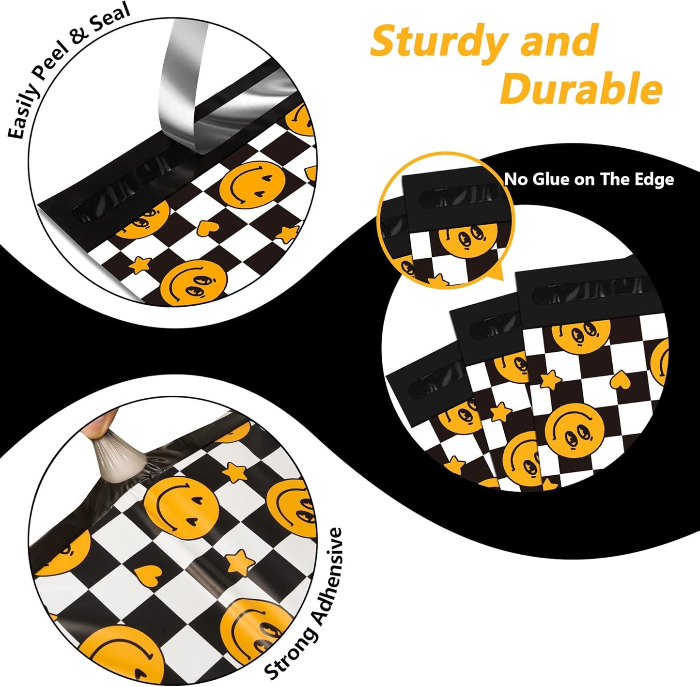 Poly Mailers 6x9 Inch 100 Pcs - Smiles Checkerboard Printed Shipping Bags, 2.4mil Thickness, Waterproof and Tear Resistant Mailing Envelopes, Self-Sealing Packaging Bags for Small Business