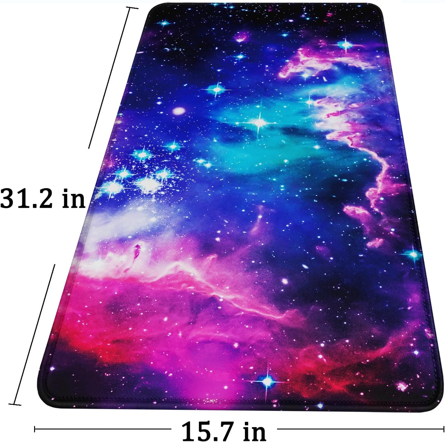 Large Extended Gaming Mouse Pad with Stitched Edges, (31.5X15.7In) Durable Non-Slip Natural Rubber Base, Waterproof Computer Keyboard Pad Mat for Esports Pros/Gamer/Desktop/Office/Home, Galactic Blue
