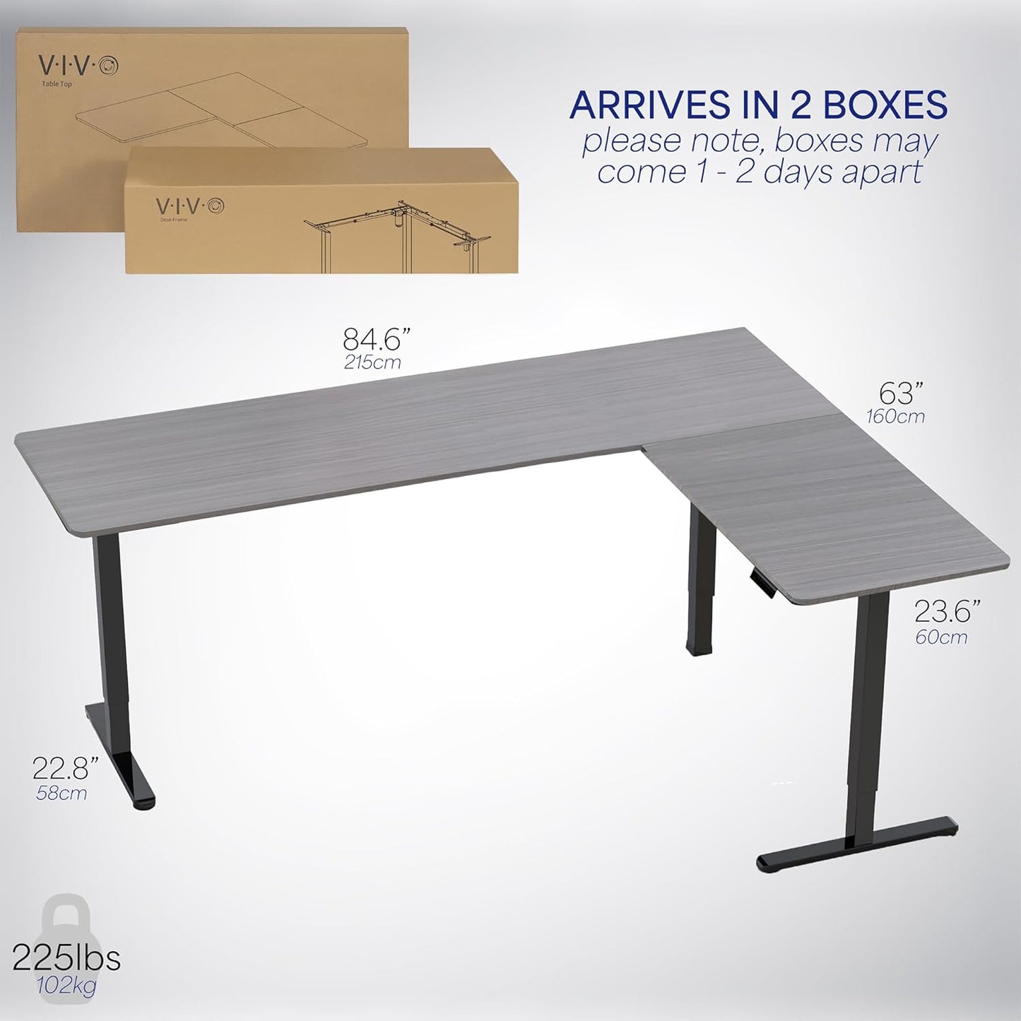 VIVO Electric Corner L-Shaped 84 x 63 in Standing Desk, Memory Height Adjustment, Dark Gray Top Black Frame, DESK-E3CTBG-84