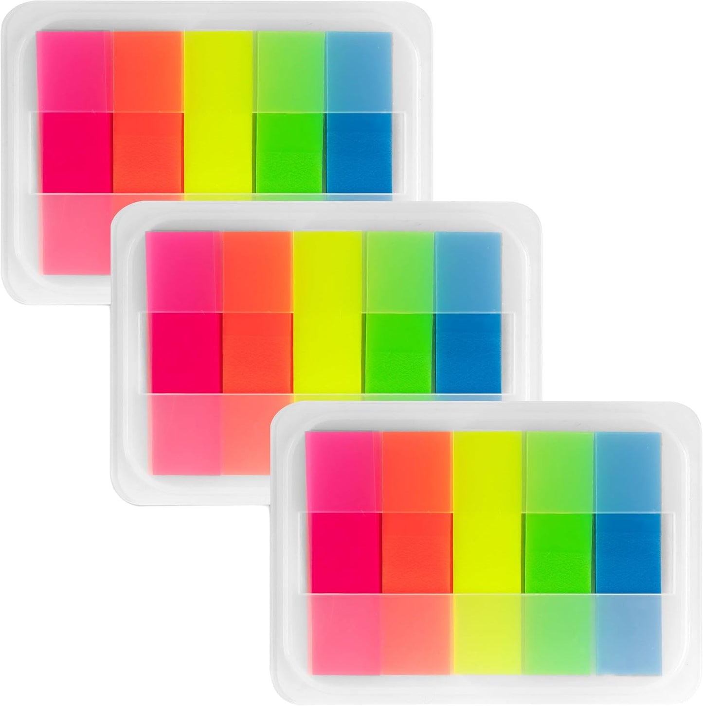 Essex Wares - 300 Pieces - Transparent Sticky Notes Tabs with Case - 5 Bright Colors - 3 Cases - 1.8" x 0.4" - 60 Pieces Each Color - Pop Up Index Tabs - Book Flags for Annotating - Book Sticky Tabs