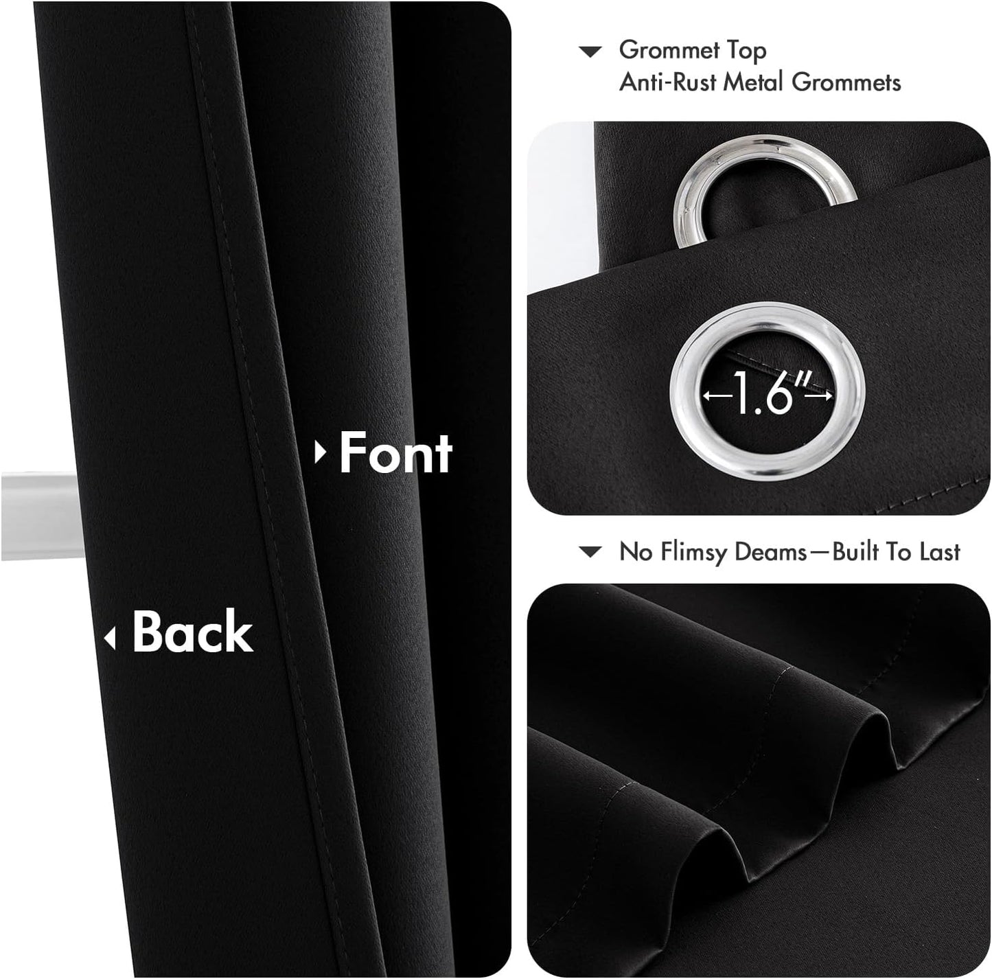 MIULEE Black Blackout Curtains - Bedroom Window Treatment Curtains Thermal Insulated Room Darkening Drapes for Living Room Kitchen Grommet Light Blocking Halloween Drapery 40 x 45 Inches Long 2 Panels