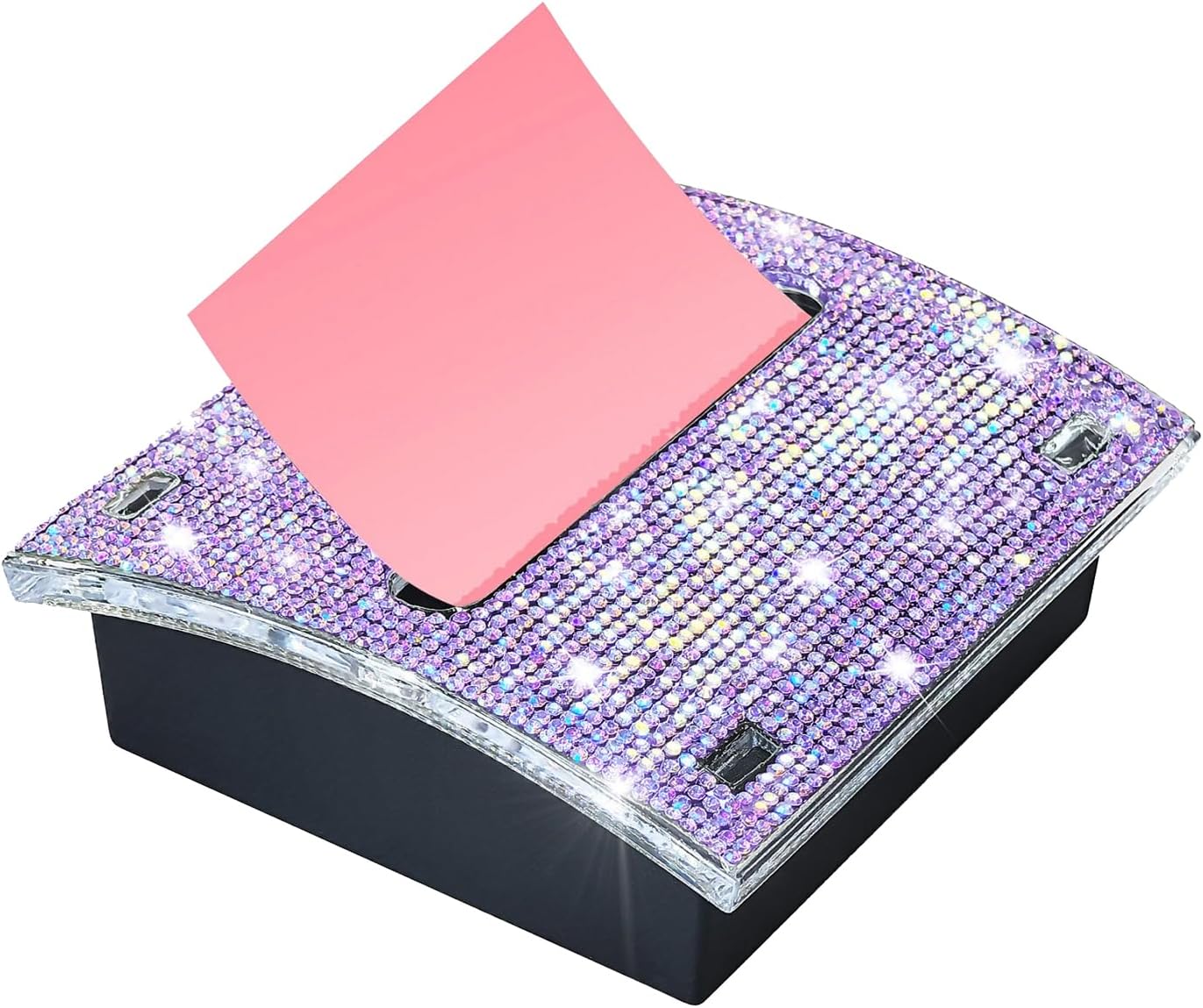 Rhinestone Self Sticky Note Holder Post it Note Dispenser Pop-Up Sticky Notes Dispenser 3 x 3 inch Post it Dispenser for Office Desk Accessories(Purple)