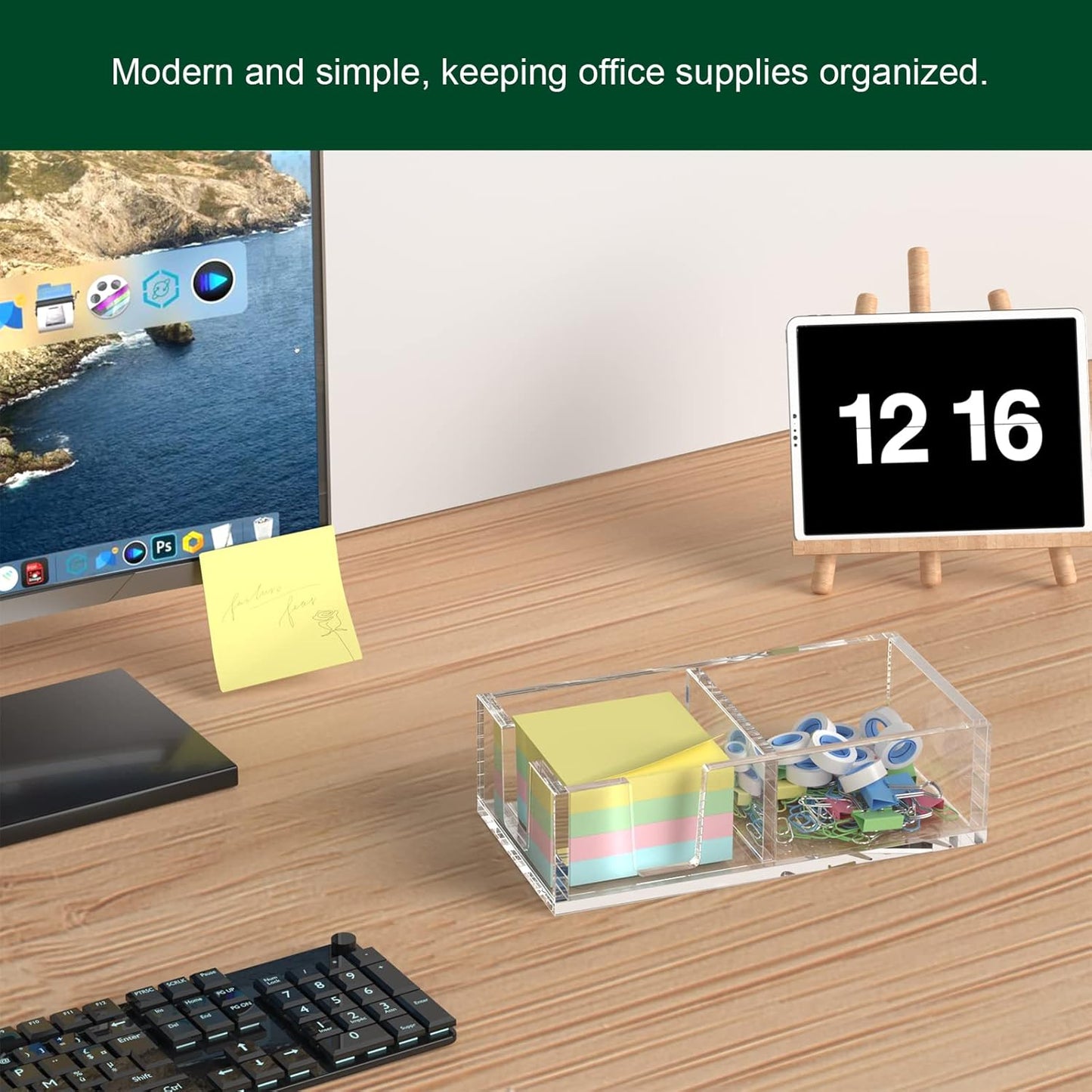 Acrylic Sticky Note Holder, Self-Stick Note Pad Holder W/O Pads - Note Dispenser Memo Pad Holder Desk Organizer for School Office Home (3''x3'' 2IN1 Clear)