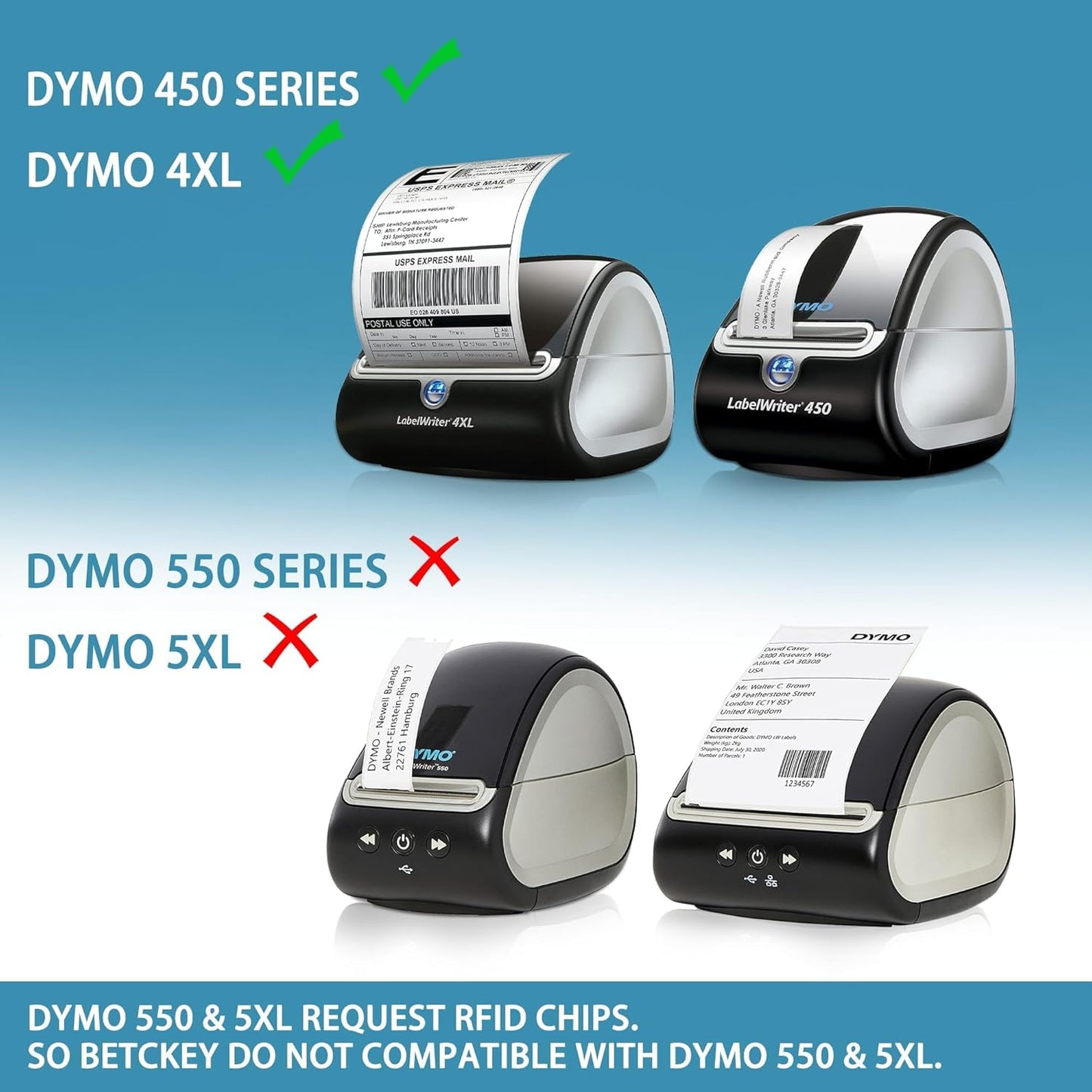 BETCKEY - Compatible DYMO 99019 (2-5/16" x 7-1/2") Large Lever Arch File Labels, Compatible with DYMO Labelwriter 450, 4XL, NOT Fit 550 & 5XL [2 Rolls/300 Labels]