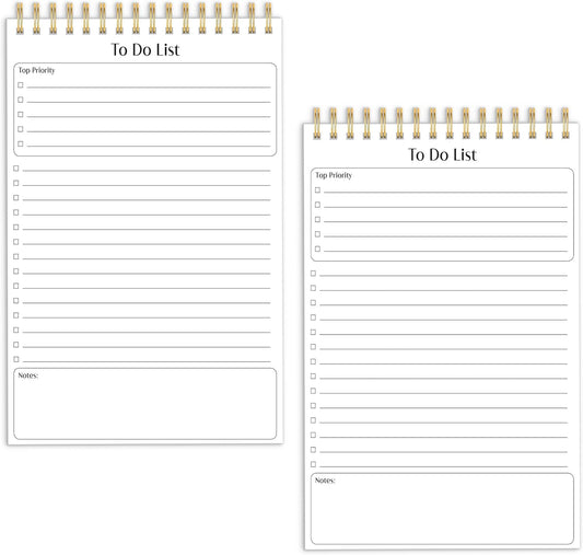 Better Office Products To Do List Mini Notepads, 5.5" x 8.5", Planning Note Pads, 50 Sheets Per Pad, Double Wire Spiral, Daily Agenda Productivity Checklist Organizer (2 Pack)