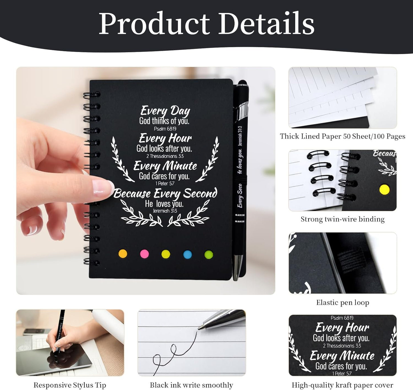 60 Pcs Bulk Christian Gifts Prayer Journal for Woman - 30 Set Religious Notepad with Christian Pen - Bible Notebook - Church Gifts for Inspirational, Bible Study, Devotions (Black)