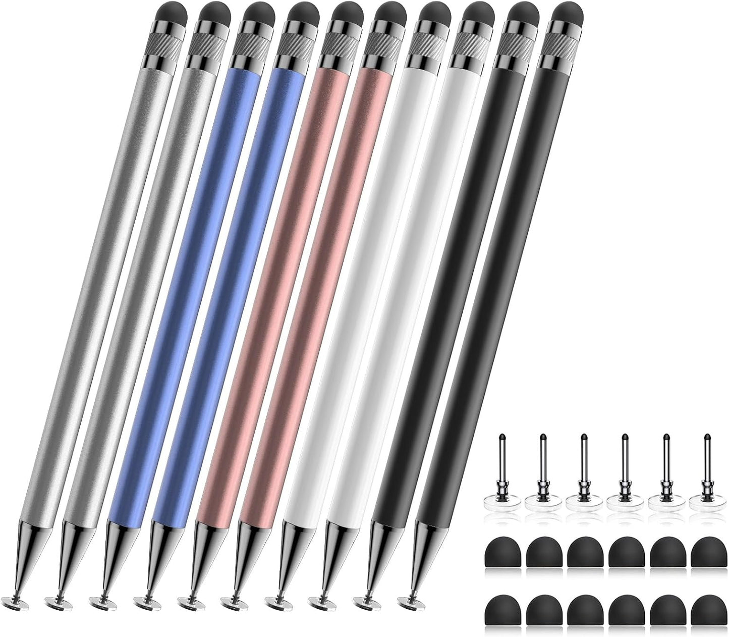 Stylus (10 Pcs),2-in-1 Stylus Pen for Touch Screen,High Precision and Sensitivity,Suitable for iPhone/ipad/Android Tablets,Compatible with Touch Screens (Silver/Blue/Rose Gold/White/Black)