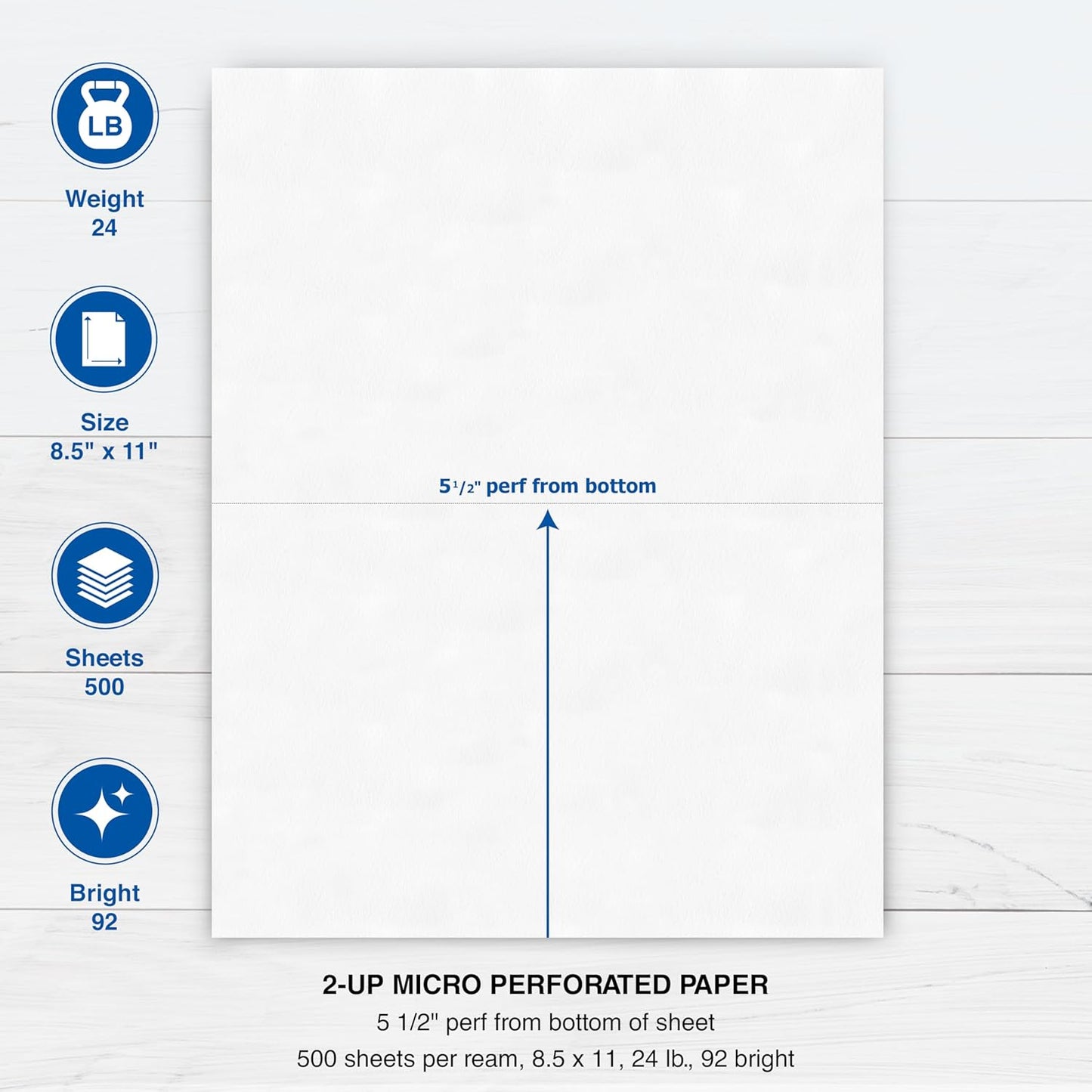 PrintWorks Professional Half Sheet Perforated Paper 8.5” x 11” - Perfect For W-2, 1099, & Statement Use - Made in the USA - 500 Sheets - 24 lb - A5 Paper - Printer Compatible - White (04118)