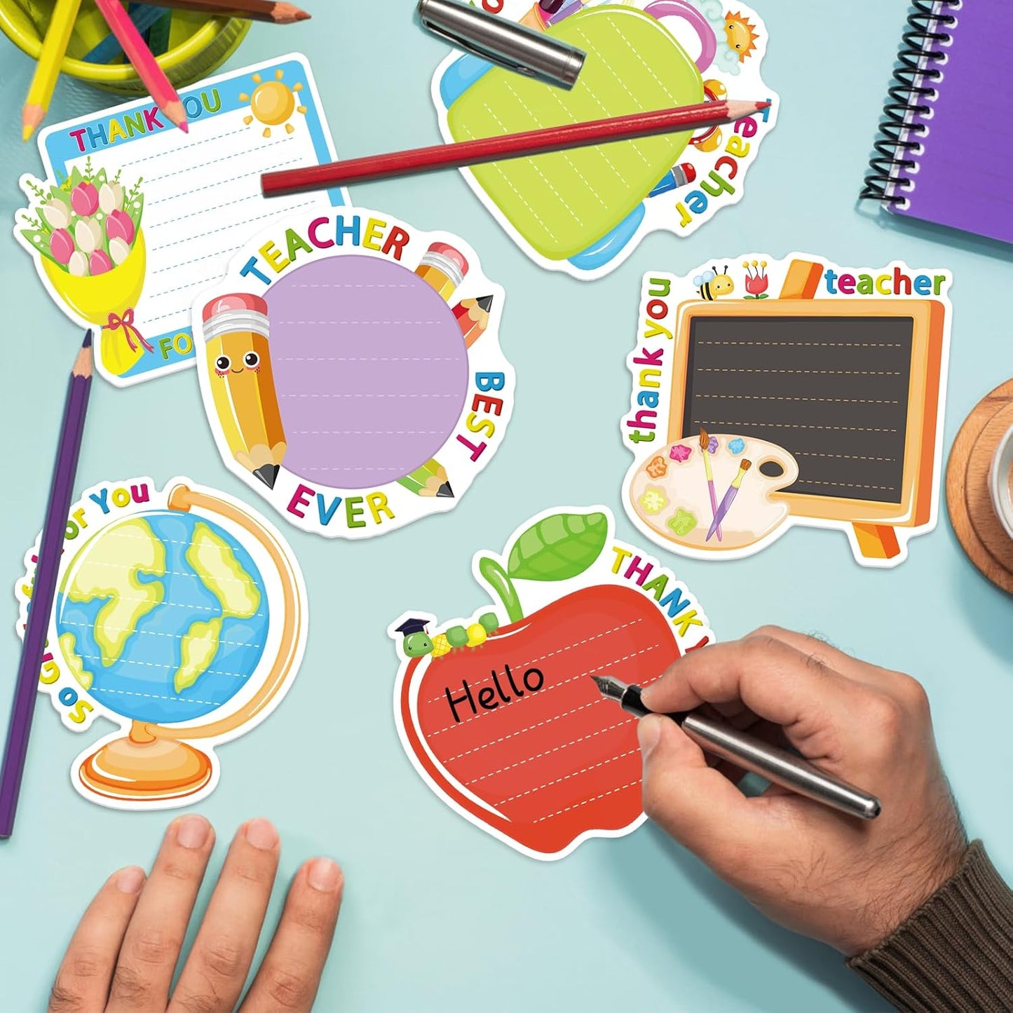 600 Pieces Teacher Sticky Note Pads, Funny School Bag Books Pens Flowers Sticky Notes Self Stick Small Memo Pads for Back to School Teacher Party Favor Supplies