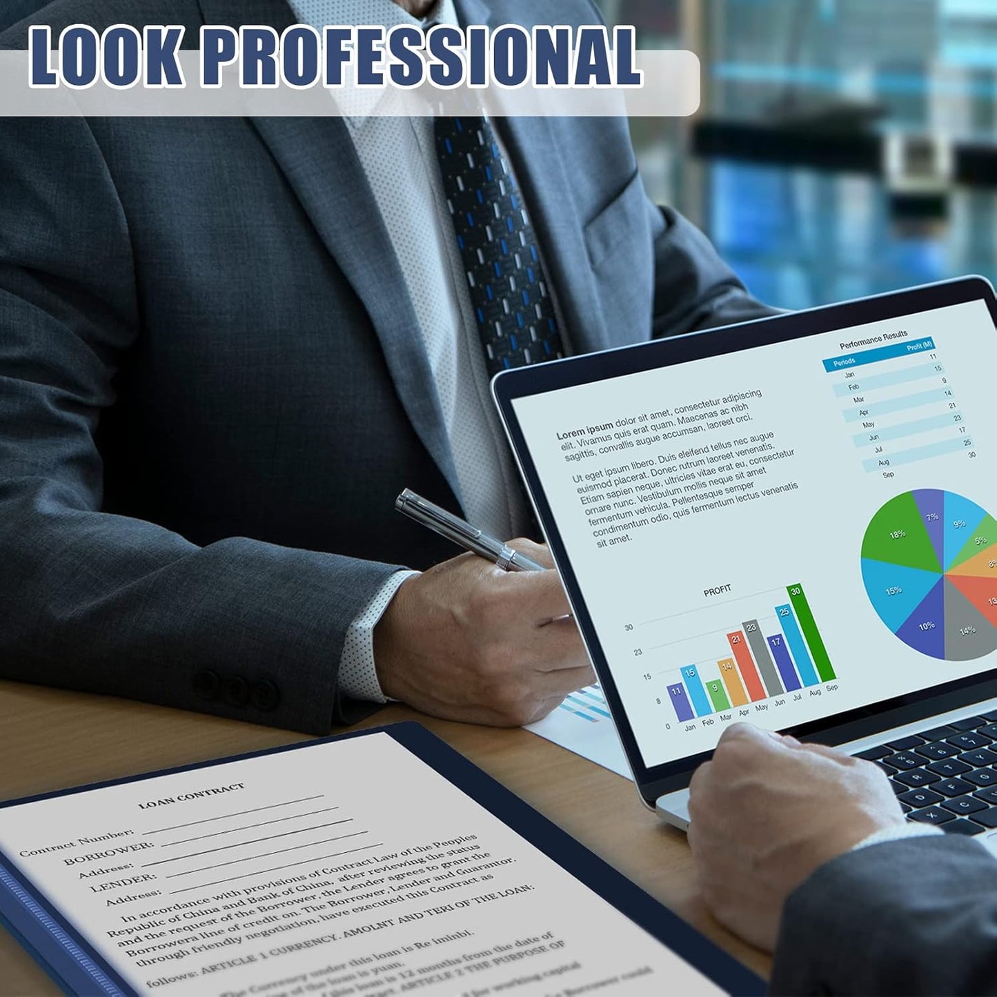 Teling 48 Pcs Clear Front Report Covers with Prongs Plastic Presentation Folders 3 Prong Resume Portfolio Folder for School(Navy Blue)