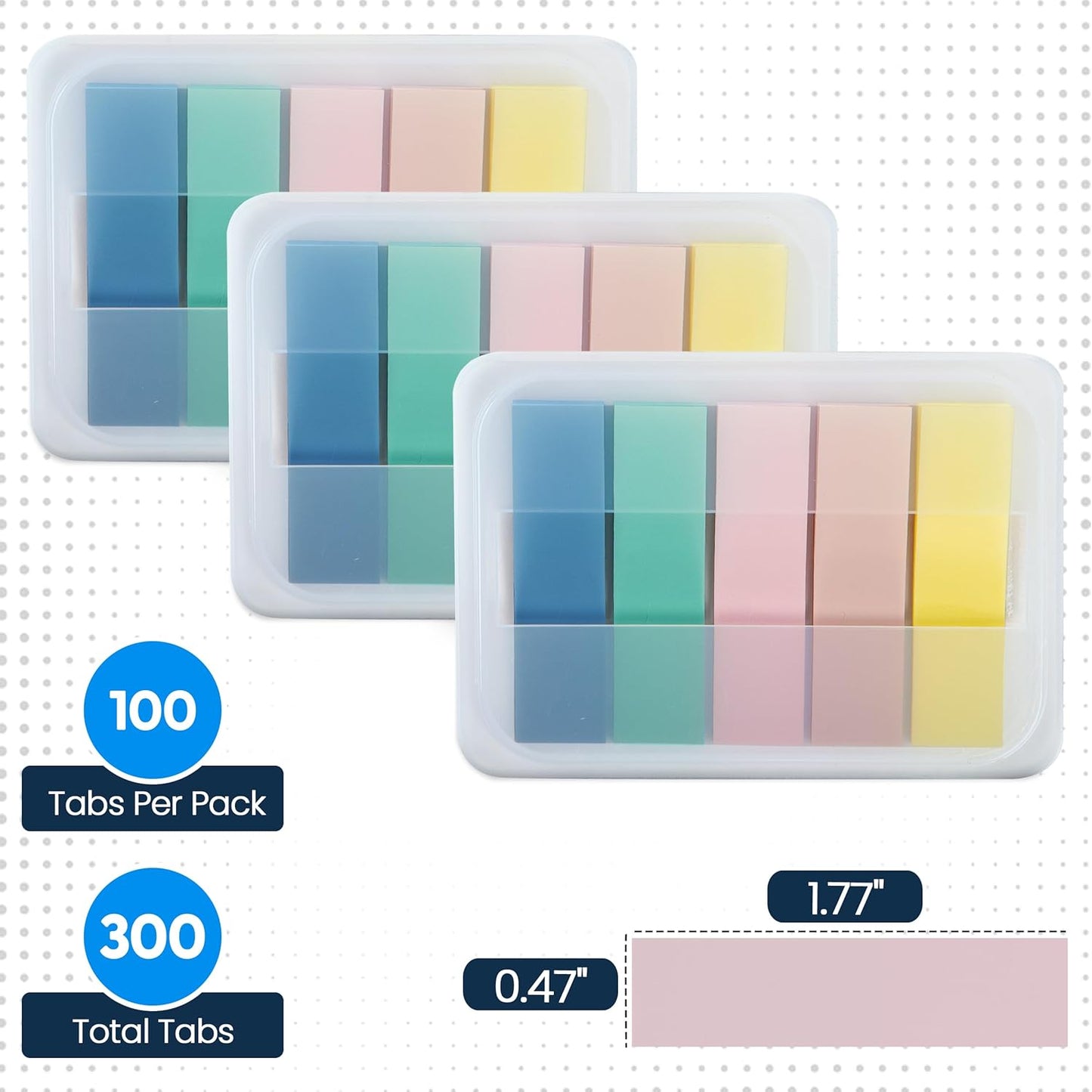 Essex Wares - 300 Pieces - Transparent Sticky Notes Tabs with Case - 5 Boho Colors - 3 Cases - 1.8" x 0.4" - 60 Pieces Each Color - Pop Up Index Tabs - Book Flags for Annotating - Book Sticky Tabs