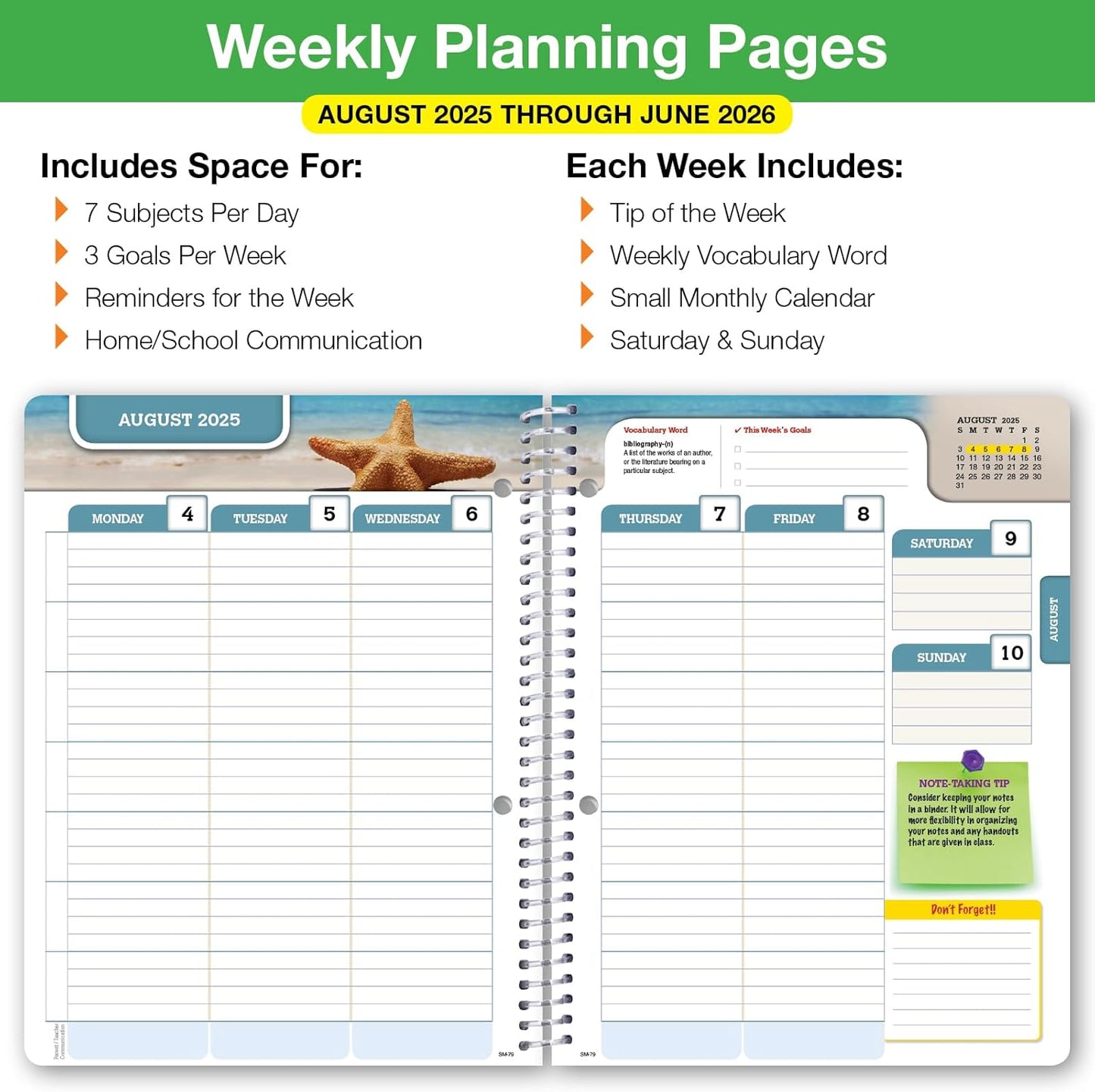 Global Datebooks Dated Middle School or High School Student Planner for Academic Year 2025-2026 Includes Ruler/Bookmark and Planning Stickers (Matrix Style - 7"x9" - Retro)