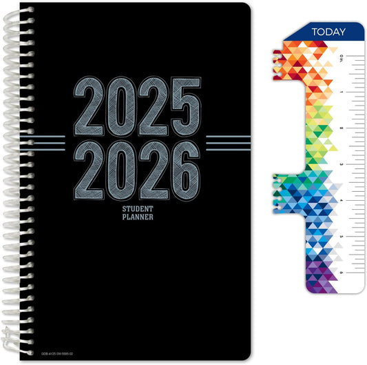 Global Datebooks Dated Middle School or High School Student Planner for Academic Year 2025-2026 Includes Ruler/Bookmark and Planning Stickers (Matrix Style - 5.5"x8.5" - Triple Stripe)