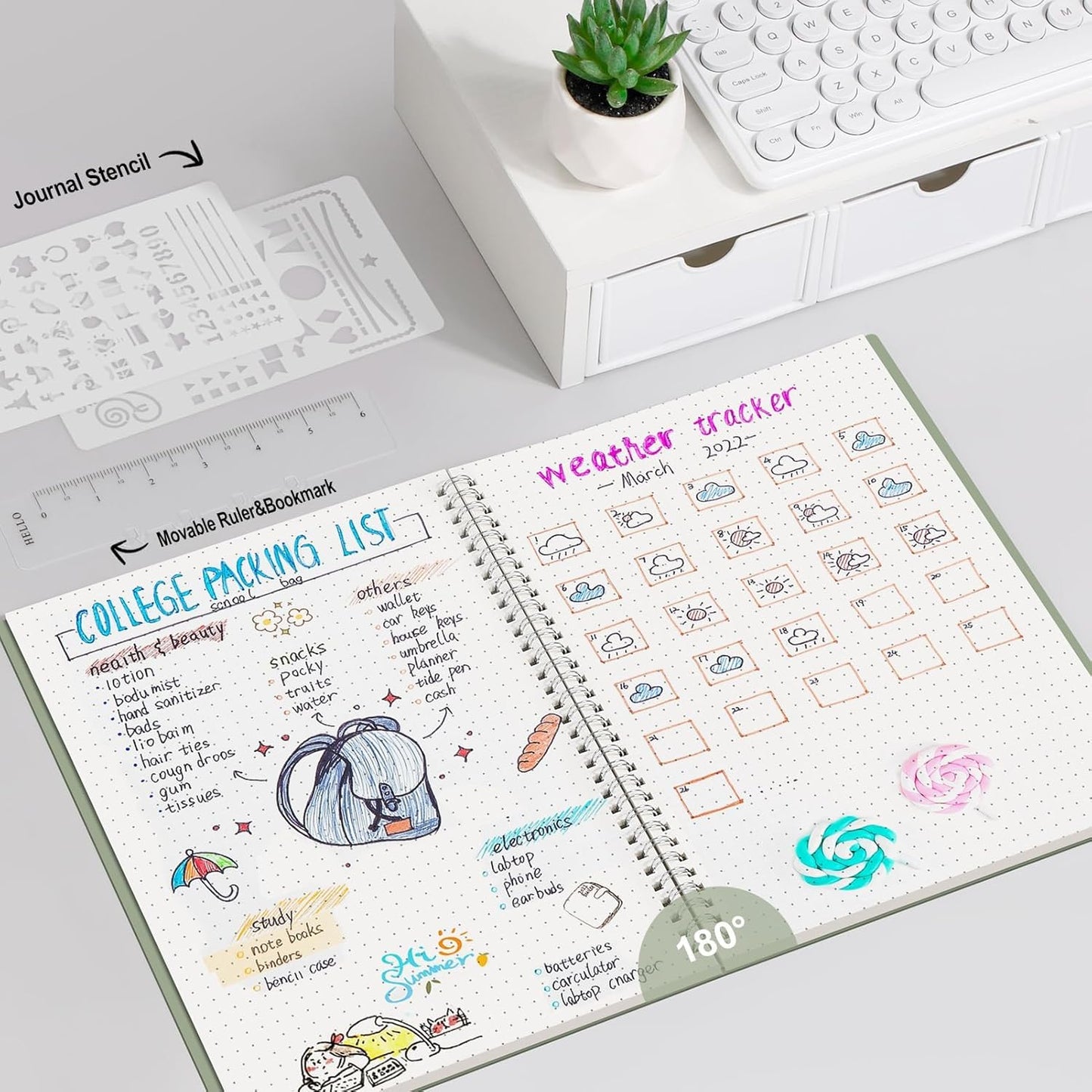 AHGXG Bullet Dotted Journal - Dot Grid Spiral Notebook 8.5" x 11", A4 Large Dotted Notebook, 100 GSM Thick Paper, Waterproof Plastic Cover Journals for Bullet Journaling, Sketching, Sage Green