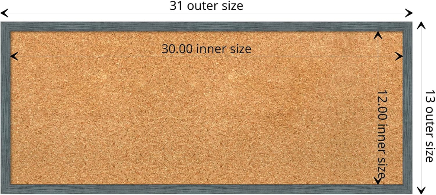 Amanti Art Natural Cork Board for Wall, 13x31 Vision Board with Blue Wood Frame, Medium Corkboard Office Decor for Home Organization, Rustic Farmhouse Corkboard Pinboard to display items for home