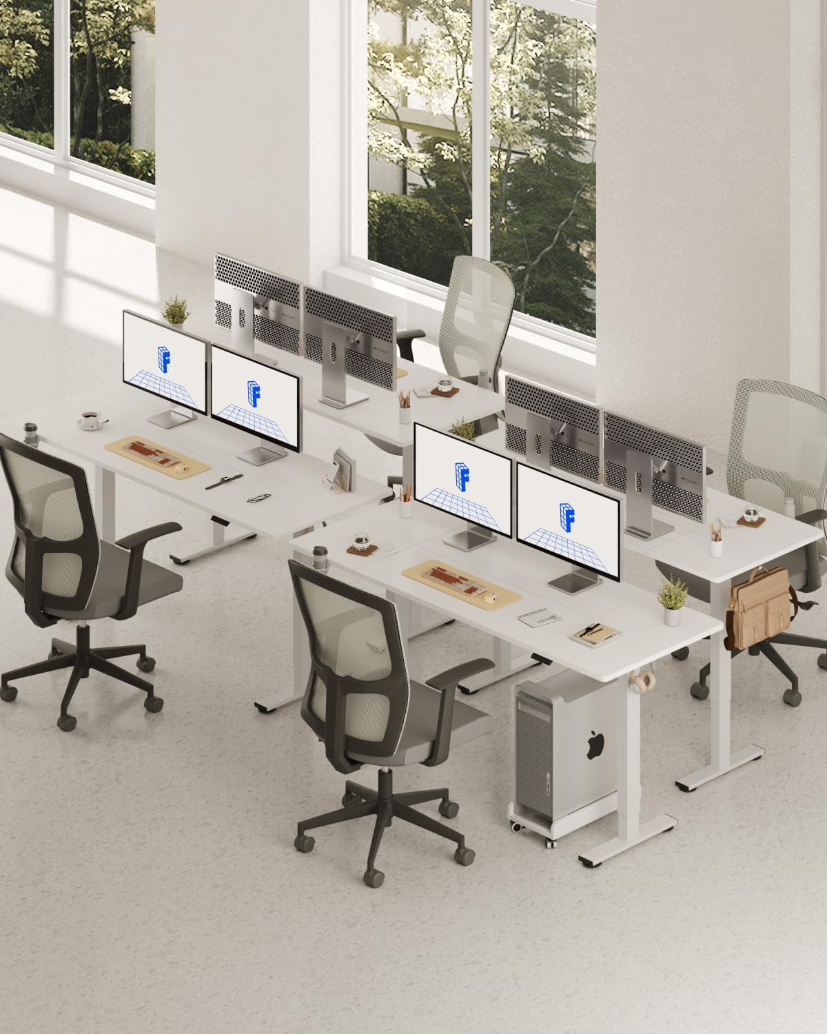 FLEXISPOT 63 x 32 Inch Large Standing Desk, Stand Up Desk with Splice Board, Rising Desks for Home Office, Office Desk with Cup Holder and Headphone Hook (White Frame + White Top, 2 Packages)