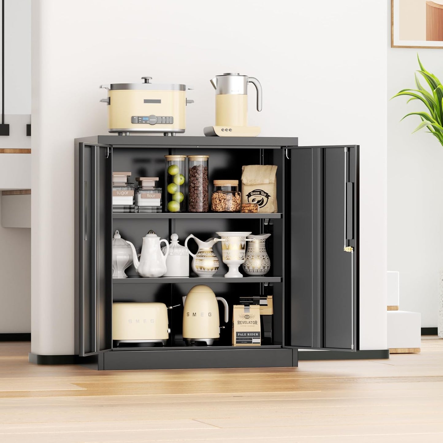 INTERGREAT 36" Metal Cabinets with Lock,Lockable Metal Cabinet Storage with Doors and Shelves for Garage,Black Locking Garage Storage Cabinets