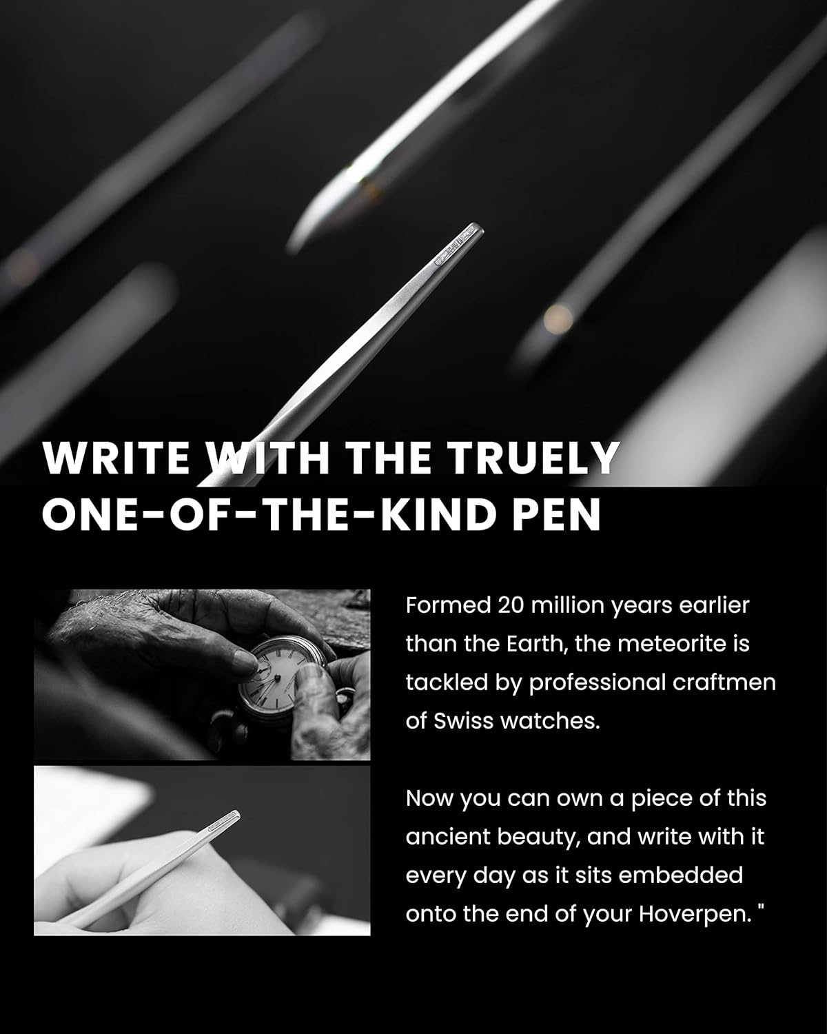 Novium Hoverpen 2.0 Interstellar Edition - Space Black, Unisex, Ballpoint Pen, 23.5 Degree Angle, Schmidt Ballpoint Refill, No Spills, No Spotting, No Explosions