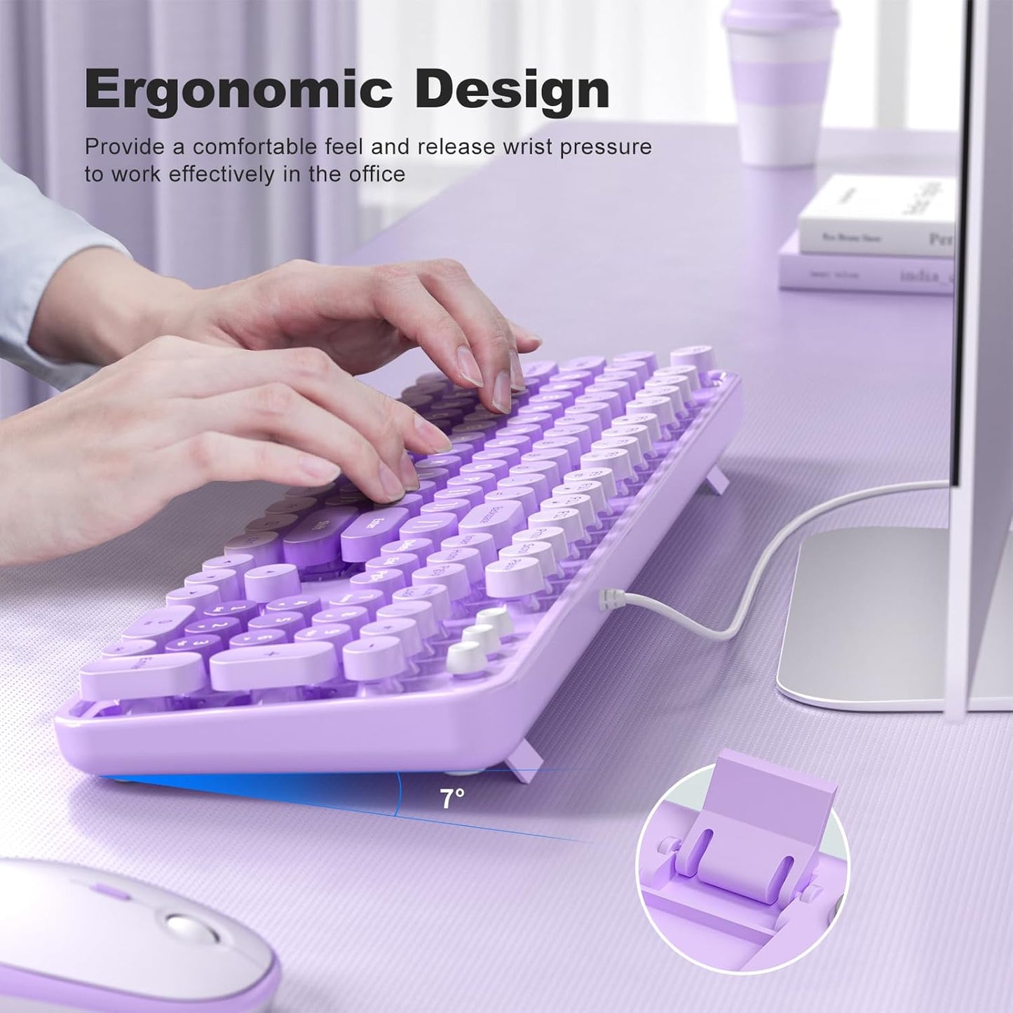 Large Print Keyboard, USB Wired Computer Keyboard, Full Size Keyboard with Number Pad for PC Laptop Desktop Windows 7 8 10 11 (Purple Colorful)