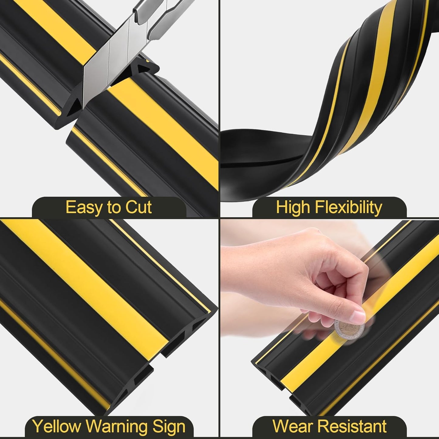 MYFAMIREA 20FT Floor Cord Cover Heavy Duty Cable Cover Protector 3 Channels Extension PVC Floor Wire Cover Outdoor Cord Hider Management Cord Cover for Wire on Floor Home Office Outdoor (2PCS 10FT)
