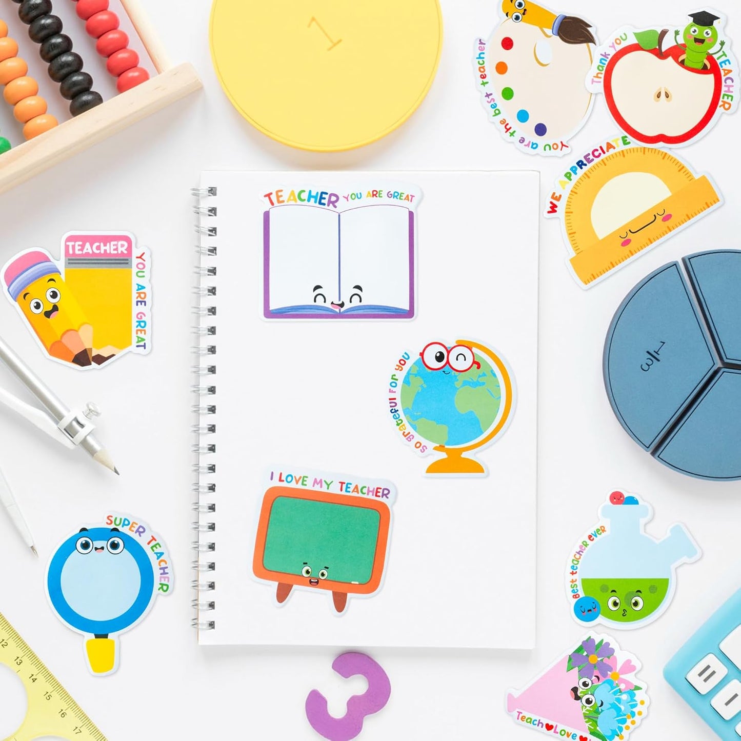 Xqumoi 30 Pack Teacher Sticky Notes - Notepads Book Pencil Ruler Shaped Set Self-Sticky Writing Memo Pads Page Marker for Appreciation Gift Back to School Office Supplies