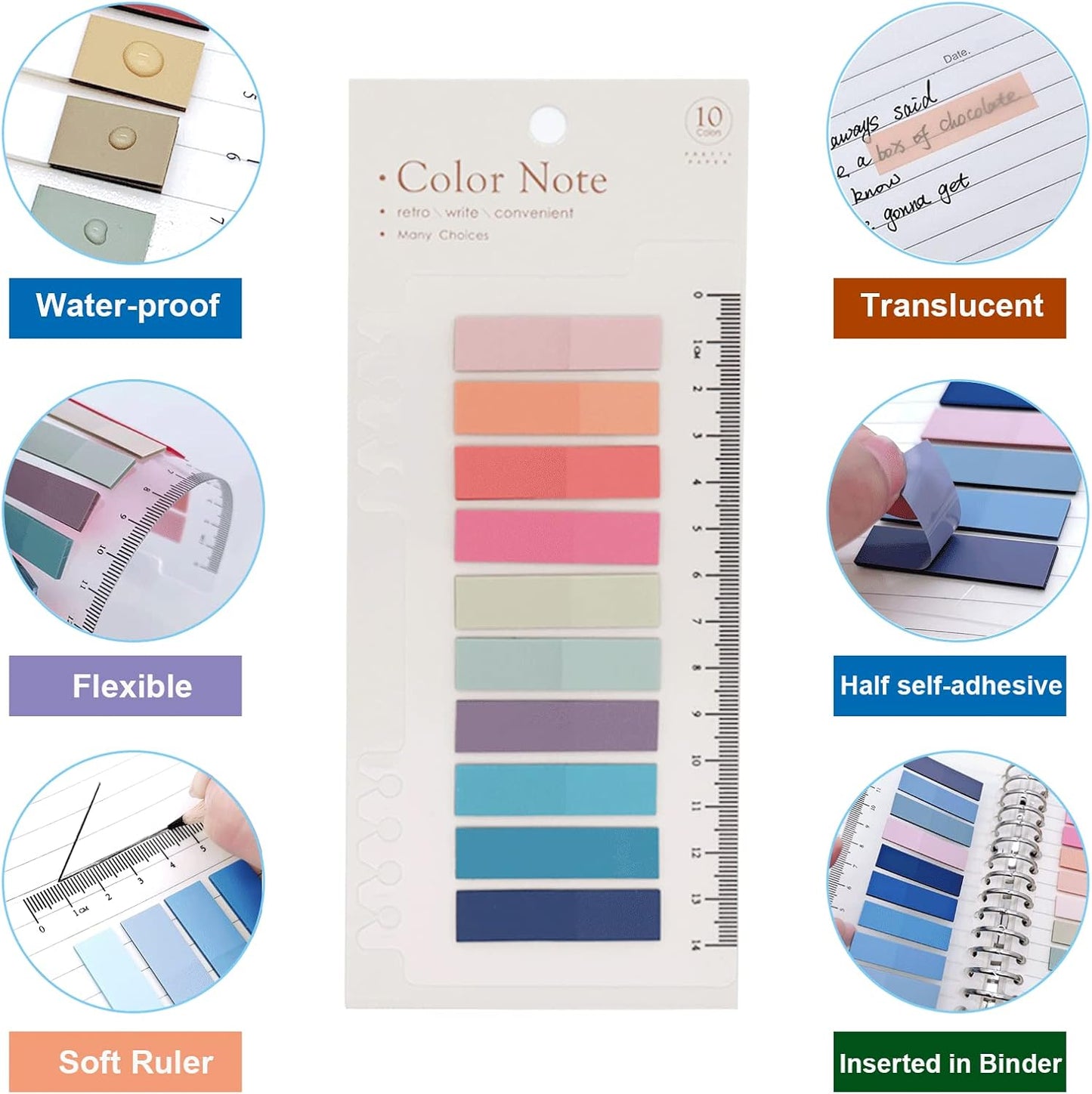 2400 Pcs Morandi Sticky Tabs, 12 Sheets Sticky Index Tabs, Book Tabs, Page Markers, Colorful Book Annotating Tabs, Page Tabs, Sticky Flags, Transparent Sticky Note Tabs, File Index Tabs with Ruler