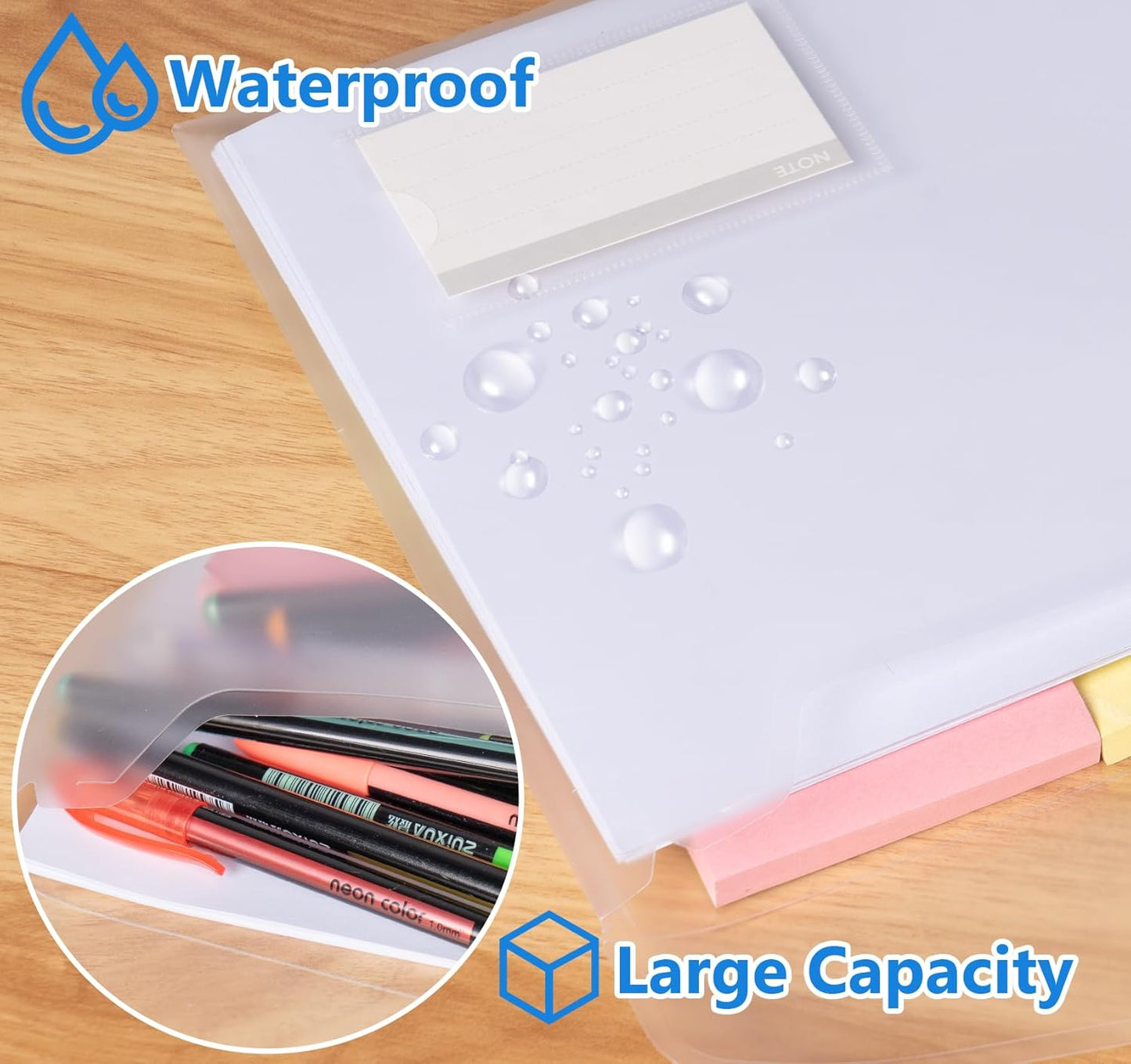 ABSOFINE 48 Pack Plastic Envelope File Folders, Transparent Folders for Documents A4 Letter Size with Label Pocket for School Home Work Office Organizer, Hook & Loop Closure, 100% Clear, Easy Storage