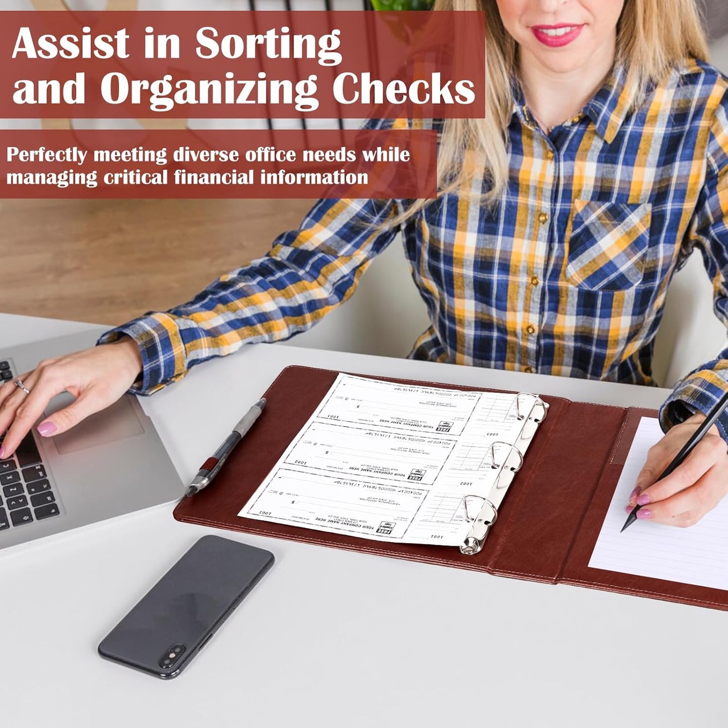 9" x11 1/4" PU Leather 3 Rings Personal Checks Binder for End-Stub Deskbook 3-Ring Binders for Desk Check fit 3 & 9 Holes Checkbook Binder Cover for Business Finances (Not Fit 7 Holes,Light Brown)