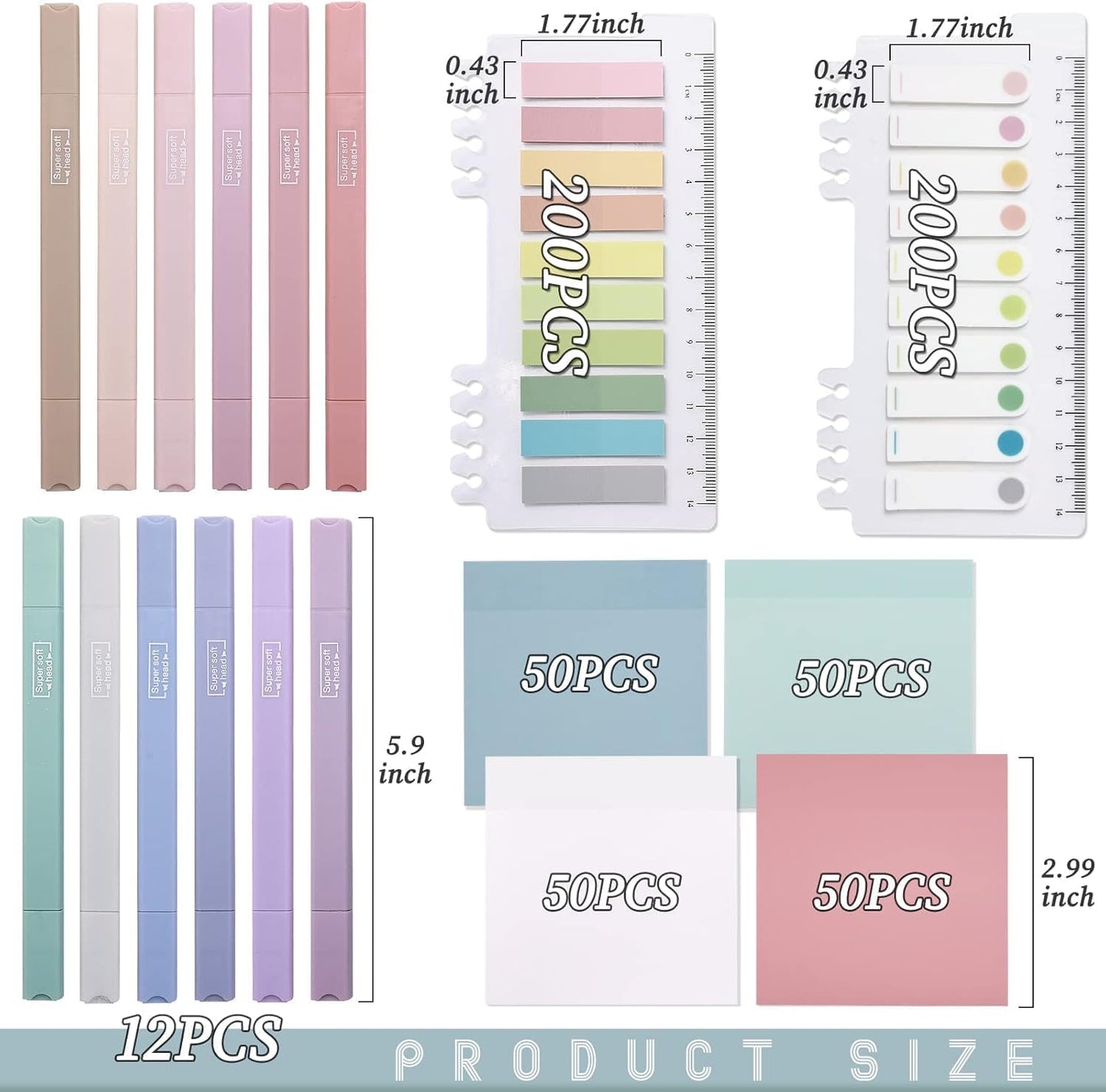 12pcs highlighters Pastel Bulk Assorted Colors Yellow Blue 4 Pads Transparent Sticky Notes tabs Yellow 3x3 Bulk Ruler 6 inch Comes with Colored Labels Sticky Index Tabs Page Book Marker