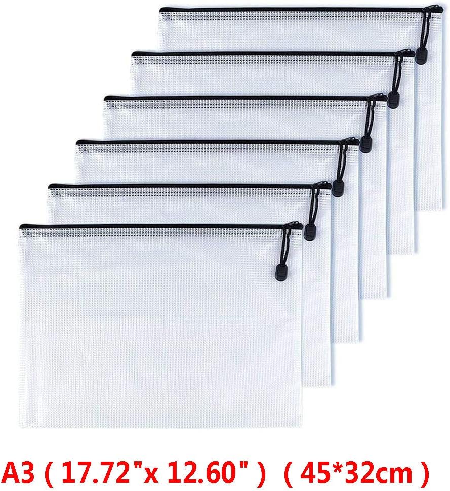 Oaimyy-A3(17"x 11.5",12 Pcs), Mesh Zipper Pouch Document Folders Bag & Plastic Zip File Folders for School Office Supplies, Travel,Puzzles Games Organizing Storage-Black