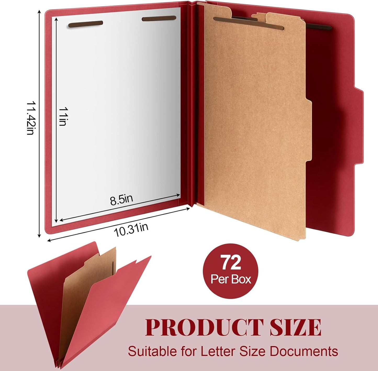 72 Pcs Classification Folders Letter Size, 1 Divider Pressboard File Folder with Fasteners, Expanding File Organizer Bulk for Teachers, Clergy, Office, Church, Christmas Donations (Red)