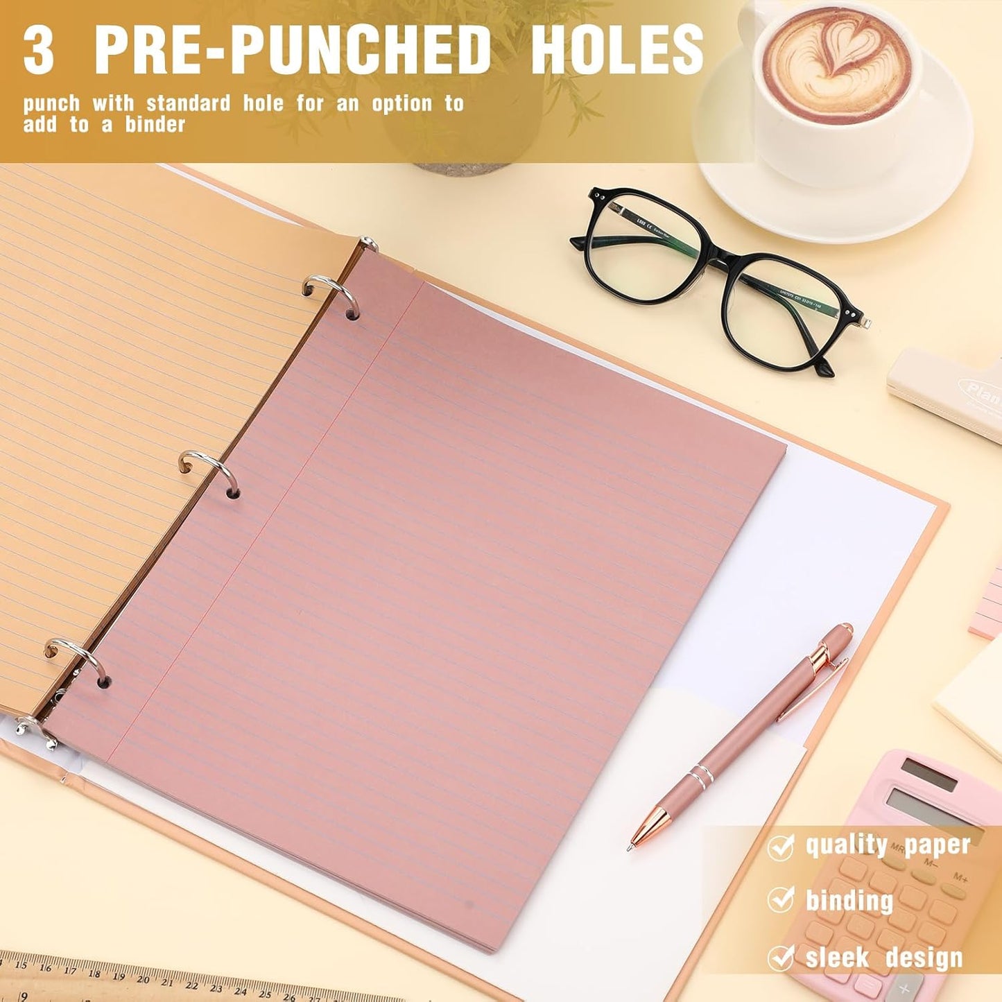 PerKoop 600 Sheets Colored Loose Leaf Paper 8.5" x 11" college ruled Lined 3 Hole Punched notebook Filler Paper for 3 Ring Binders Office School Supplies (Gemstone Color)