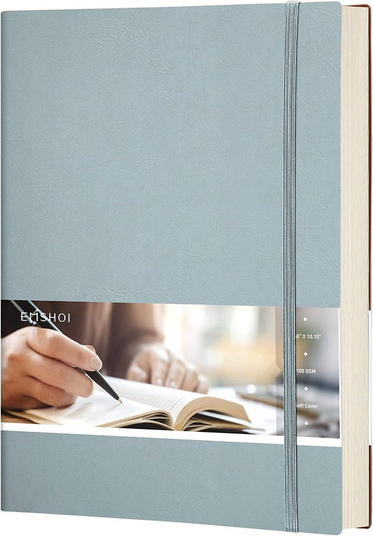 EMSHOI Dotted Journal Bullet Notebook, B5 Large Softcover Leather Journal, 192 Numbered Pages 100gsm Thick Dot Grid Notebook for Drawing Women Men Work School Supplies, 7.48"x10.15"-GrayBlue