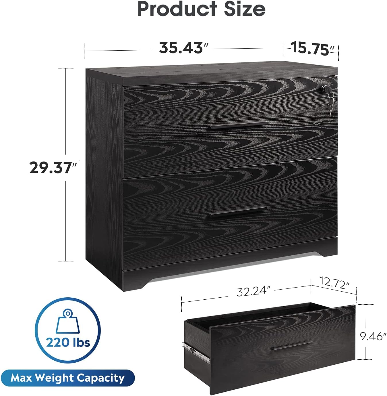 DEVAISE 2-Drawer Wood Lateral File Cabinet with Lock for Home Office, Black