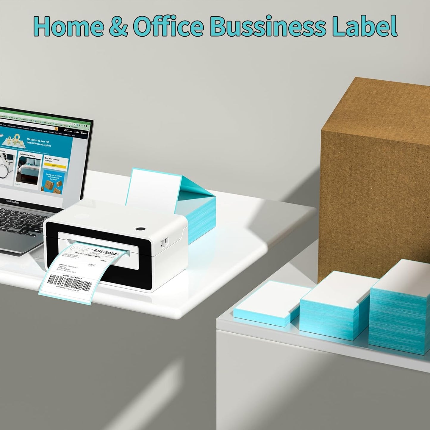FungLam Direct Thermal Shipping Labels - 4x6 Thermal Labels Fanfold - Perforated and Strong Adhesive - 20000 Labels (1000 Labels per Stack, 20 Stacks)
