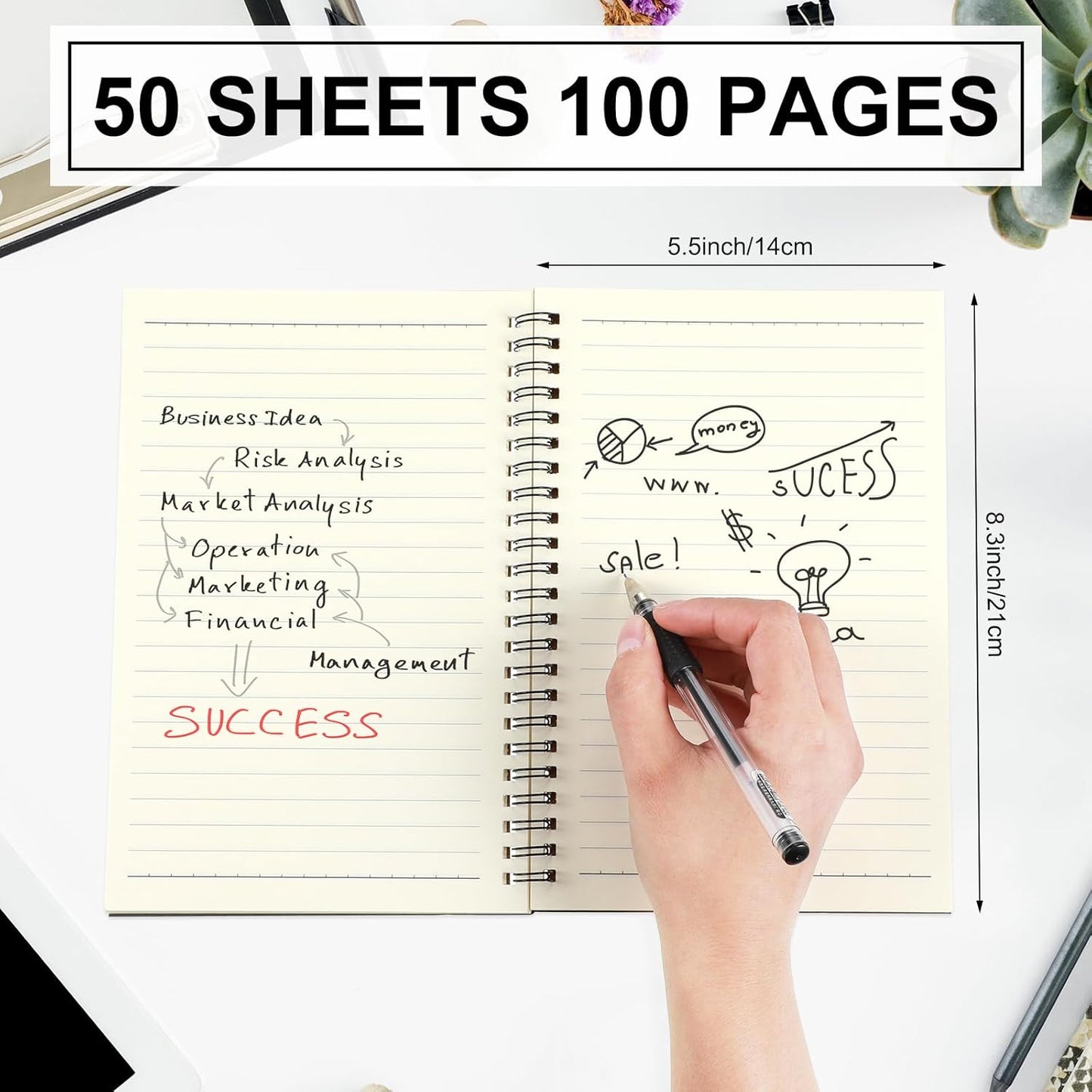 Yahenda Spiral Notebook Bulk A5 Journal Lined 8.3'' x 5.5'' Writing Composition Paper Small Notepad Subject Notebook for Students Office Business Back to School Supplies(Black,3 Pcs)