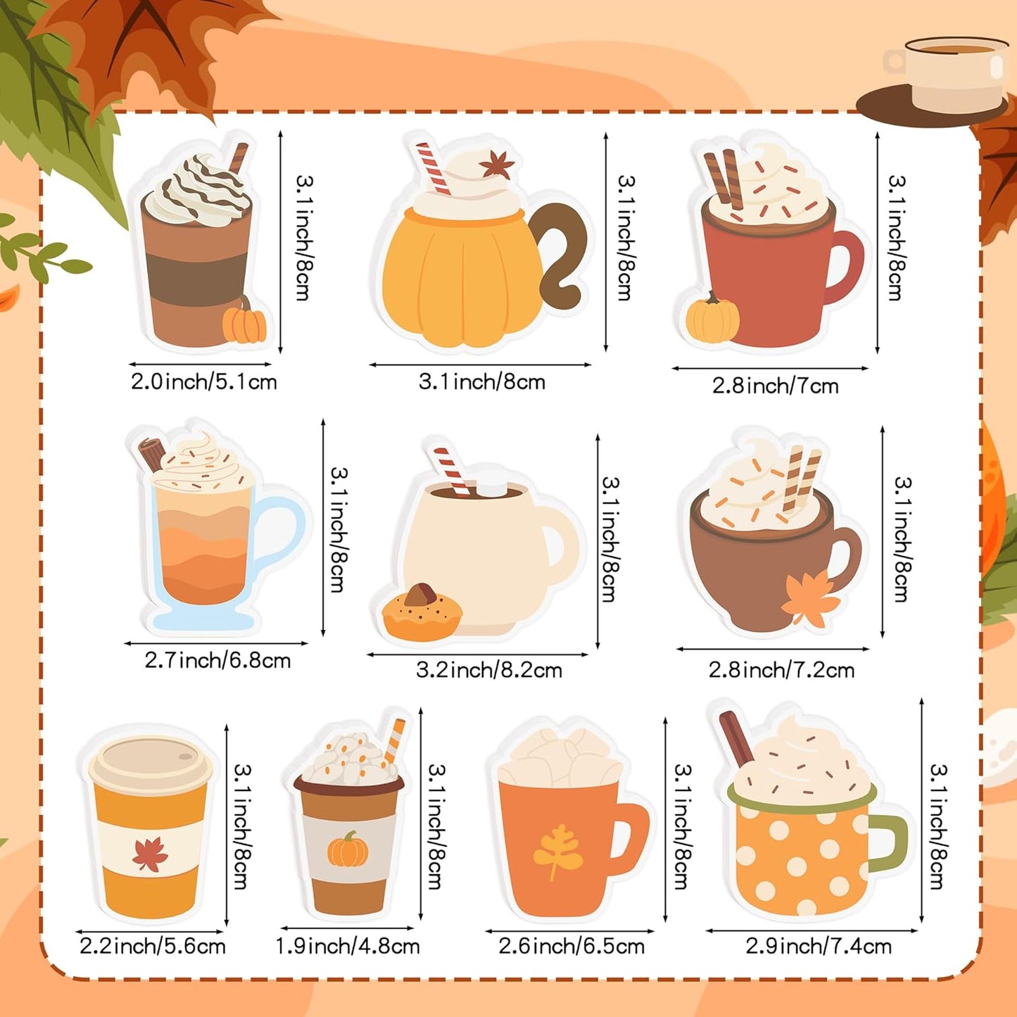 Xqumoi 30 Pack Fall Coffee Cup Sticky Notes - Autumn Maple Leaf Pumpkin Self Sticky Writing Memo Pads for Latte Lover Office School Class Student Kids Gift Thanksgiving Party Favors Goodies Bag Filler