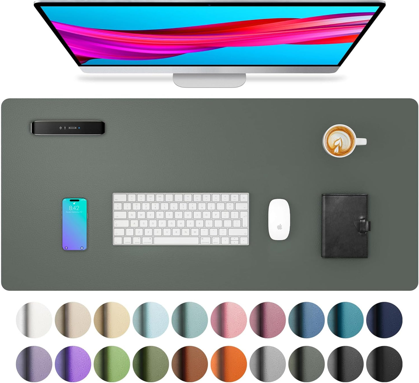 Aothia Leather Desk Pad Protector, Large Mouse Pad, Office Desk Mat, Non-Slip PU Leather Desk Blotter, Laptop Desk Pad, Waterproof Desk Writing Pad for Office and Home (Jungle Green, 23.6" x 13.7")