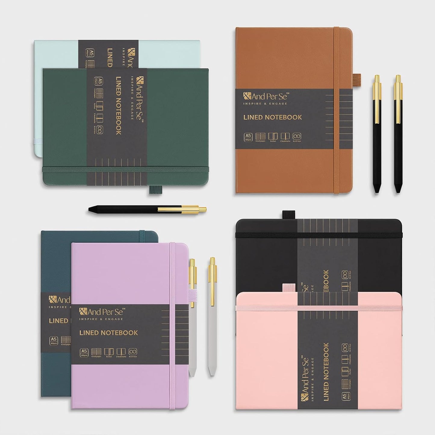 A5 Lined Leather Journal and Pen Set, Hardcover Notebook with Pen, 160 Pages 100gsm Thick Ruled Paper for Men Women, for Work, Business, School or Home Writing, 5.7'' x 8'' (Green-Set1)