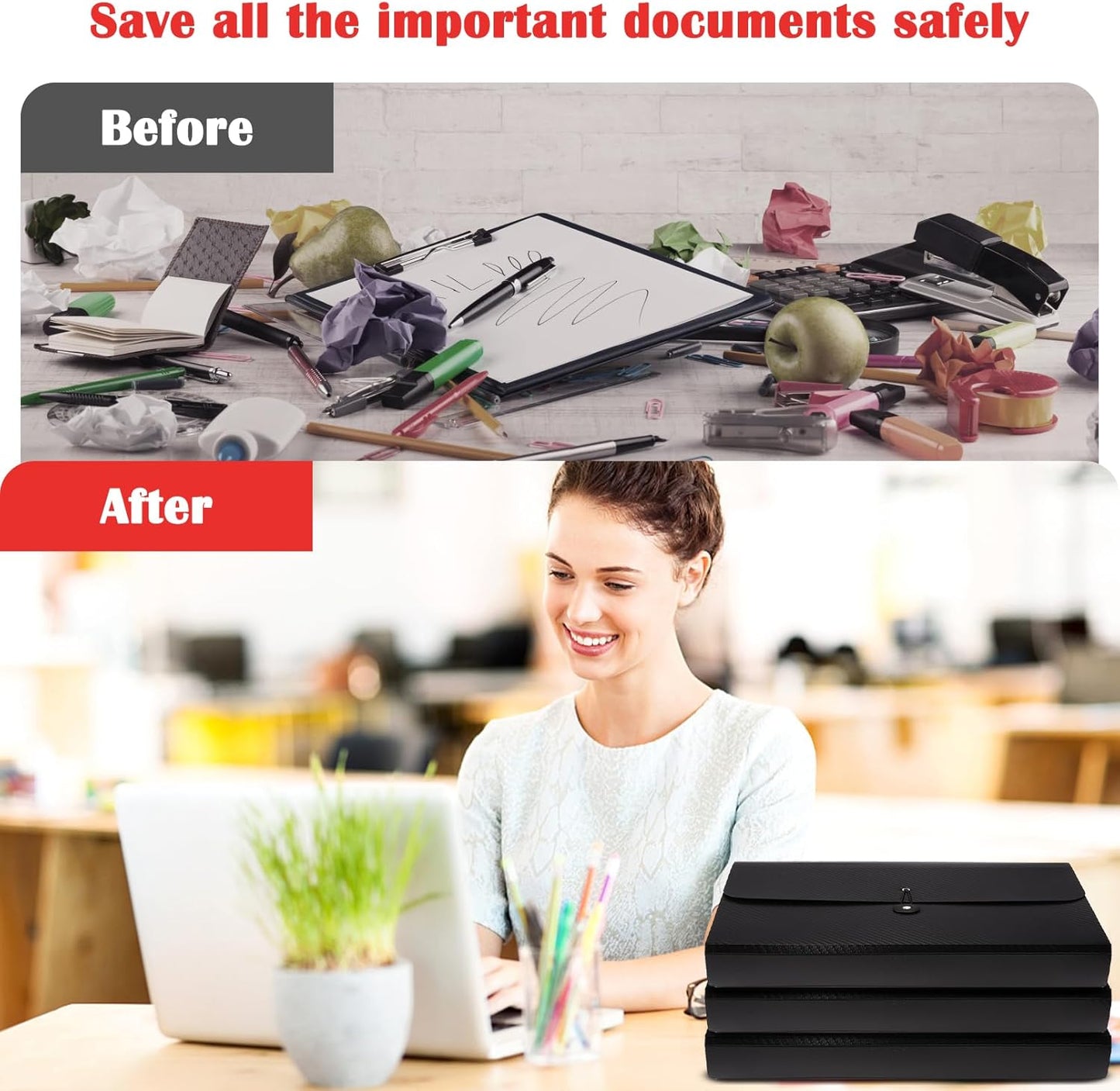 3 Pcs Accordion Folder 13 Pocket Expanding File Folder,Plastic Accordion File Organizer with Labels,Accordian Filing Folder,A4 Letter Size Paper Document Receipt Organizer for Office Home