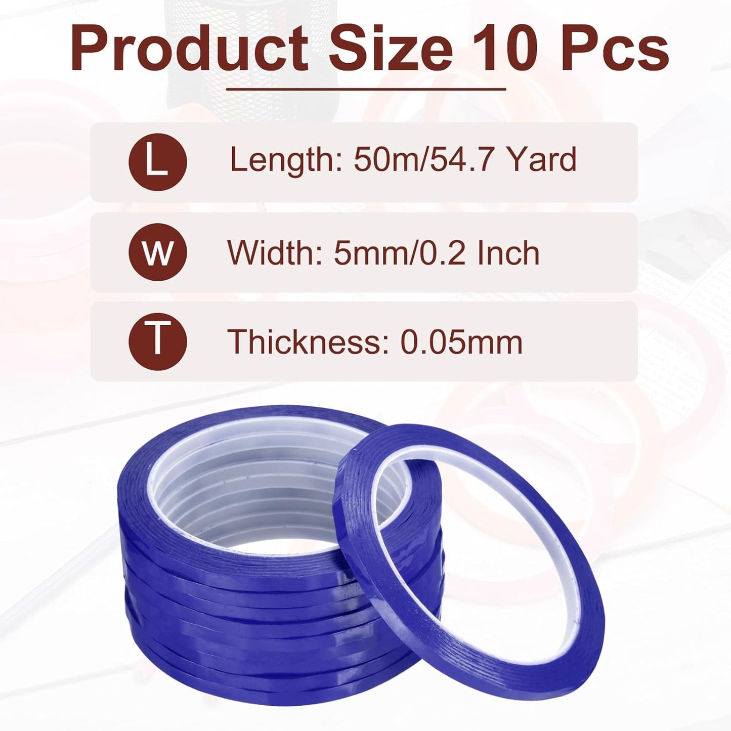 MECCANIXITY 10 Rolls Whiteboard Tape Graphic Chart Tape 5mm 54.7 Yard Art Tape Thin Self-Adhesive Pinstripe Tape Masking Tape for Gift Wrapping Craft Supplies, Blue