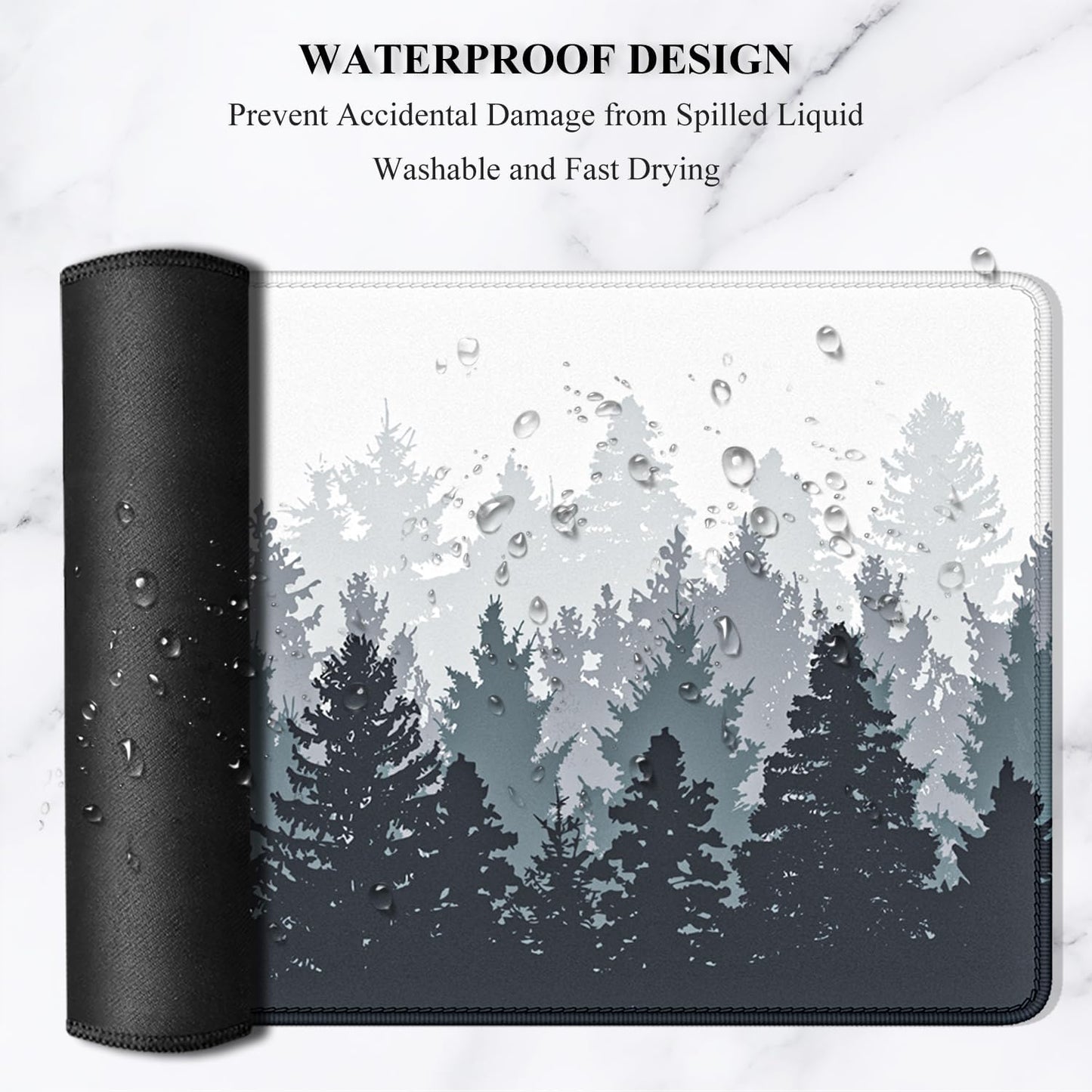 Auhoahsil Large Mouse Pad, XXL Gaming Mousepad, Desk Mat for Desktop, Thick Rubber, Big & Long Size, Stitched Edges, Full Desk Pad for Laptop & Computer, Extended 31.5 x 11.8 in, Ink Misty Forest