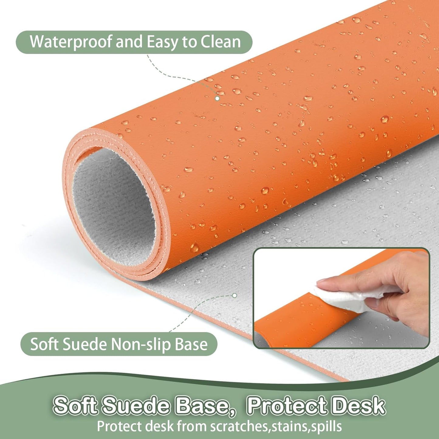 Boutilon Leather Desk Pad Protector,Non-Slip Mouse Pad,Laptop Desk Pad,Office Mouse Mat,Waterproof Leather Desk Blotter,Desk Writing Pad for Office and Home (M-Orange,30"x14")