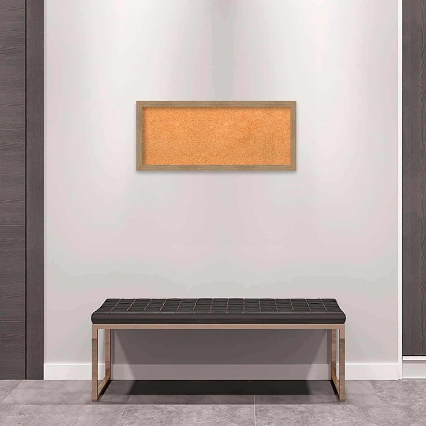 Amanti Art Natural Cork Board for Wall, 14x32 Vision Board with Brown Wood Frame, Medium Corkboard Office Decor for Home Organization, Casual Corkboard Pinboard to display items for home organization