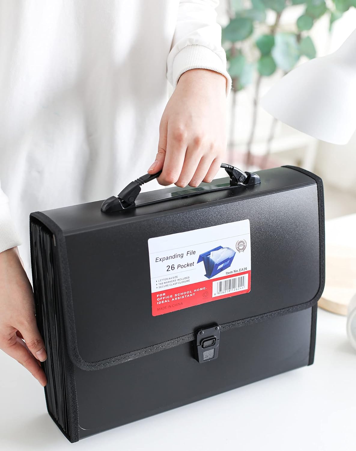 Expanding Accordion File Folder with Labels, 26 Pocket Document Organizer, Letter A4 Size, 1 Pack (Black)