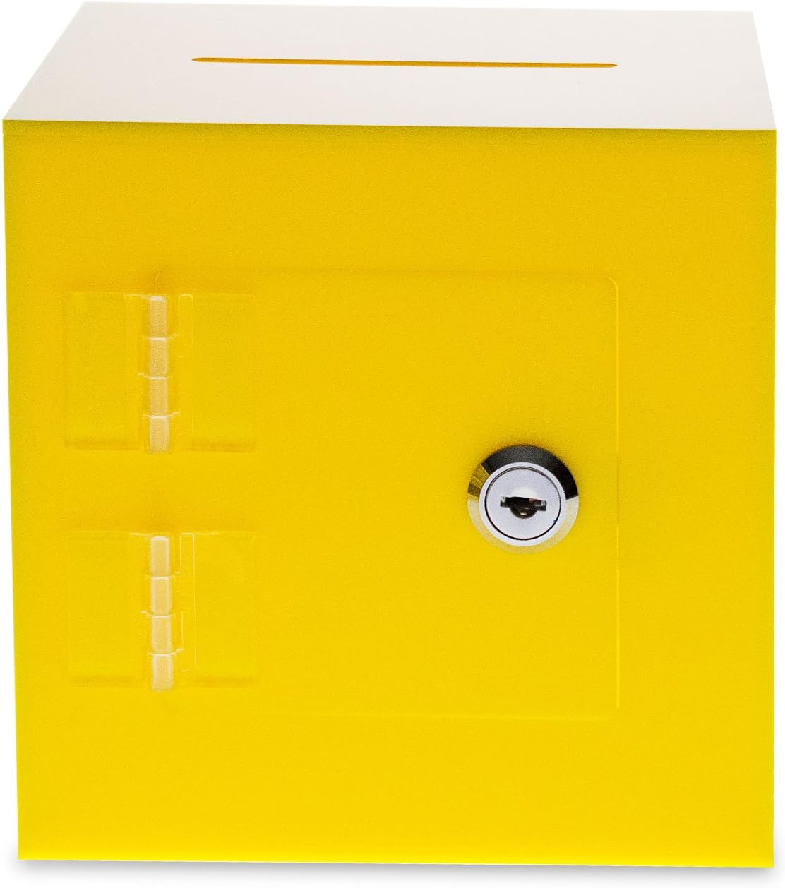 Source One Premium Acrylic Cube Donation Box with Deluxe Rear Open Door and Cam Lock Suggestion Box (8 Inch, Yellow)