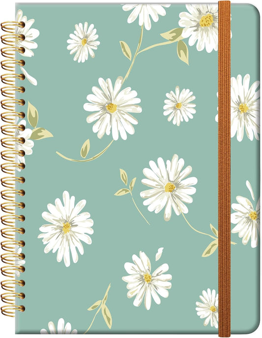 Ruled Spiral Writing Notebook,A5 Hardcover Lined College Journal for Women Lady,Fashion Puppy Watercolor Strong Twin-Wire Binding with Premium Paper,8.4" X 6",Perfect for School,Office,Home Gifts(Beautiful Daisy)