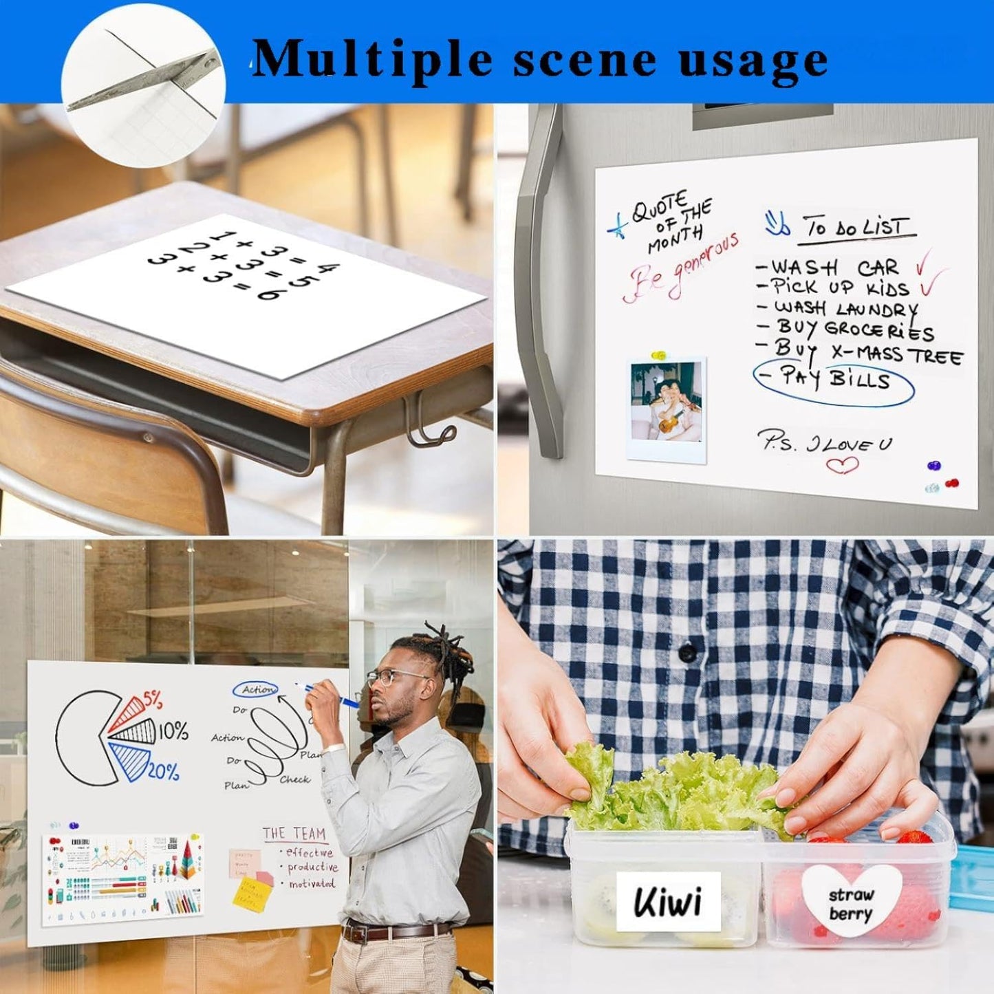 Magnetic Whiteboard Contact Paper, 12" x 18" Stick on Magnetic Dry Erase White Board Sticker on Wall, Easy to Write for Drawing, School, Office, Kitchen Fridge